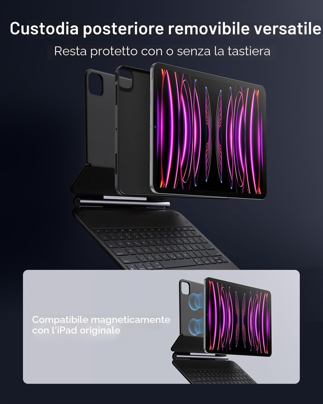 ESR per iPad Pro 12.9 Custodia con Tastiera, Supporto Magnetico Multimodo