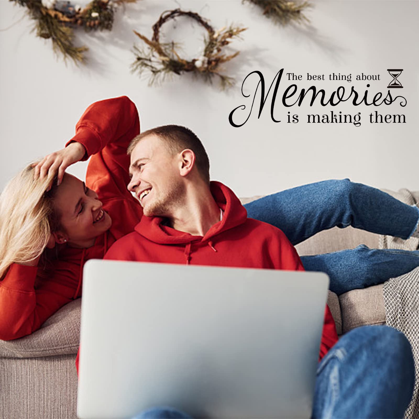 SUPERDANTThe Best Thing About Memories Wall Stickers Family Lettering Wall Decals Inspirational Saying Decal Family Wall Stickers for Living Bedroom Home Decorations Black 54x18cm