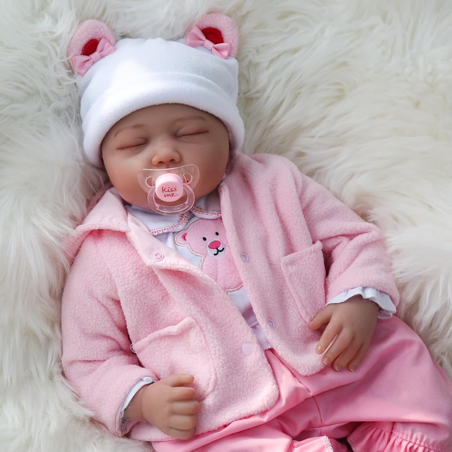 WEQNT Reborn Baby Doll Girl 22 Inch 55cm Realistic Newborn Doll with Soft Cloth Body, Vinyl Silicone, Pink Outfit with Accessories