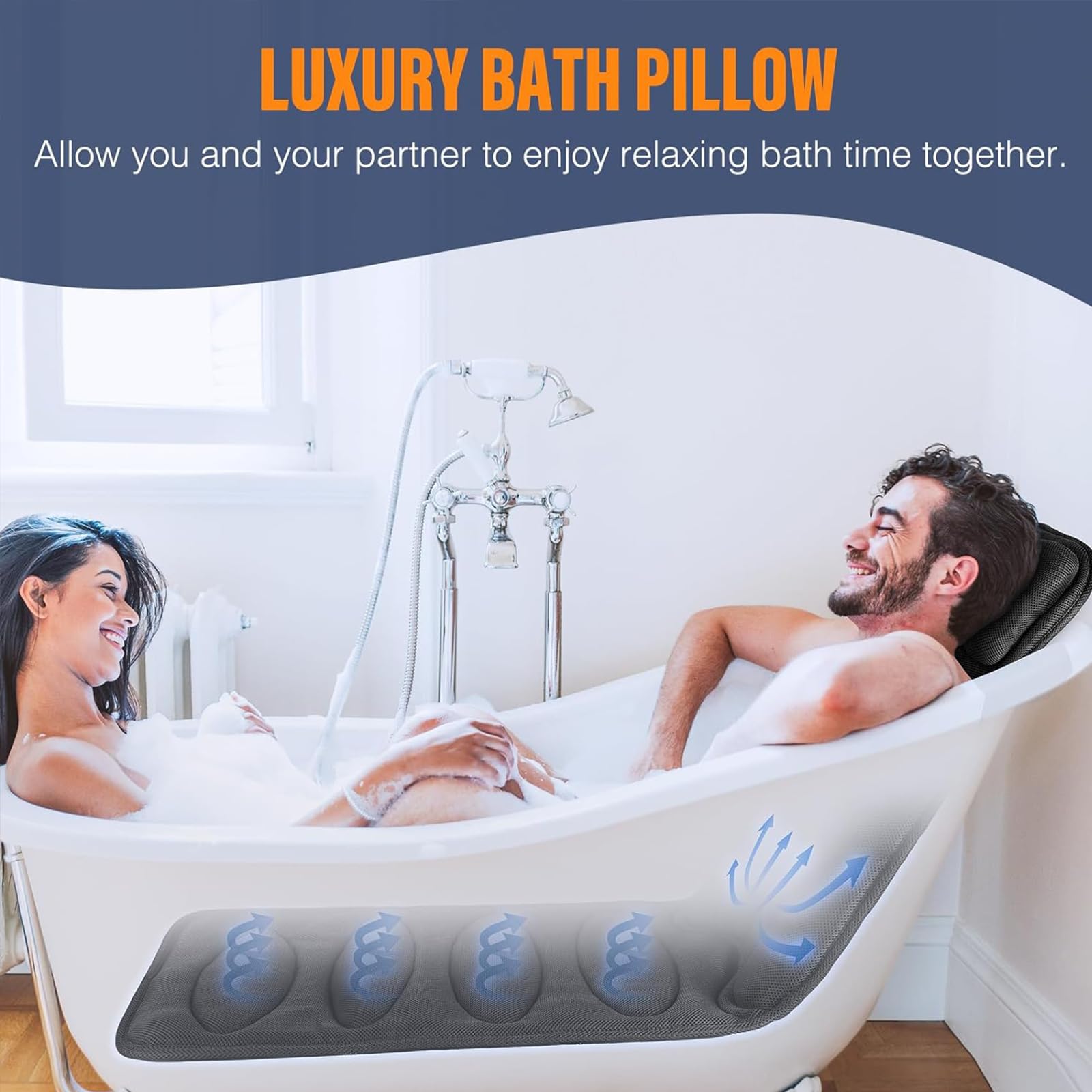 Coussin De Bain Ergonomique Avec 16 Ventouses – Soutien Tête, Nuque, Dos, Pour Baignoire, En Tissu Séchant Rapidement