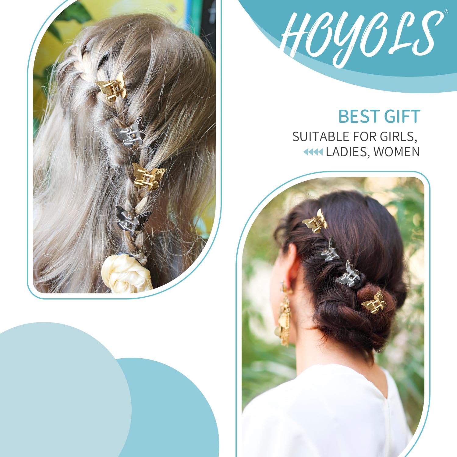 Hoyols Lot De 48 Mini Pinces à Cheveux Papillon - 12 Couleurs Pastel Arc-en-Ciel - Accessoires Cheveux Filles Et Femmes