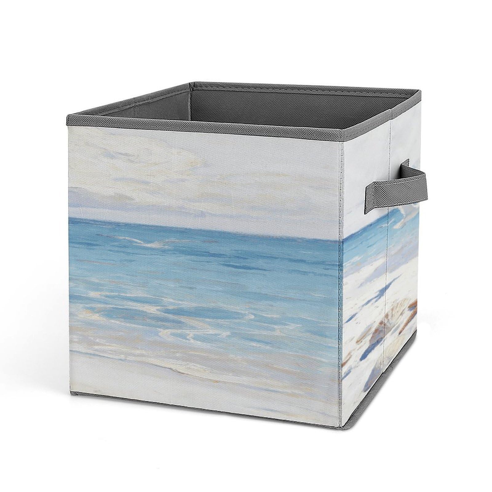 VstaDank Waves, Sands, And Seagulls' Shadows Storage Bin Collapsible Storage Cubes Organizer Oxford Cloth Storage Box with Dual Handles Large Stackable Closet Storage Bins for Sheets Hat Sweater