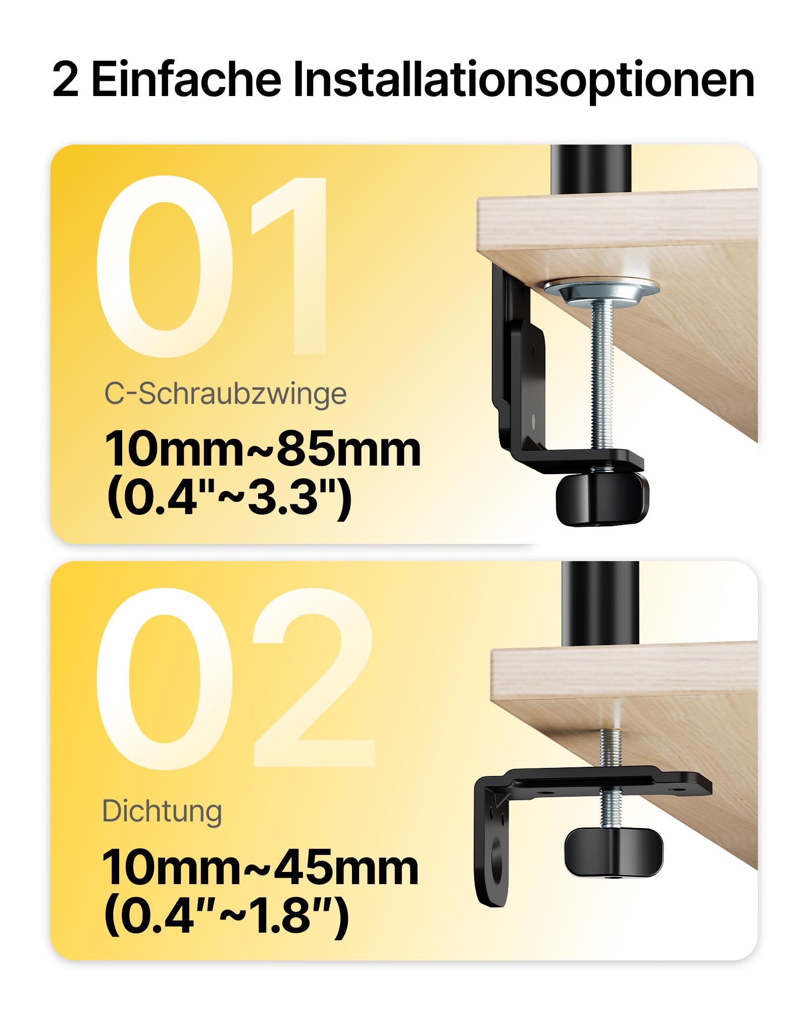 monTEK Supporto per monitor con 4 monitor fino a 17-32 pollici e portata 10 kg per braccio, supporto da tavolo completamente regolabile, braccio stabile per monitor con morsetto da tavolo e passacavo