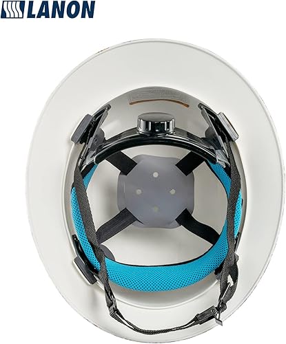 Vista 6 de LANON Casco duro de ala completa, aprobado por OSHA para trabajos de construcción, diseño de patrón azul premium, casco de seguridad FRP