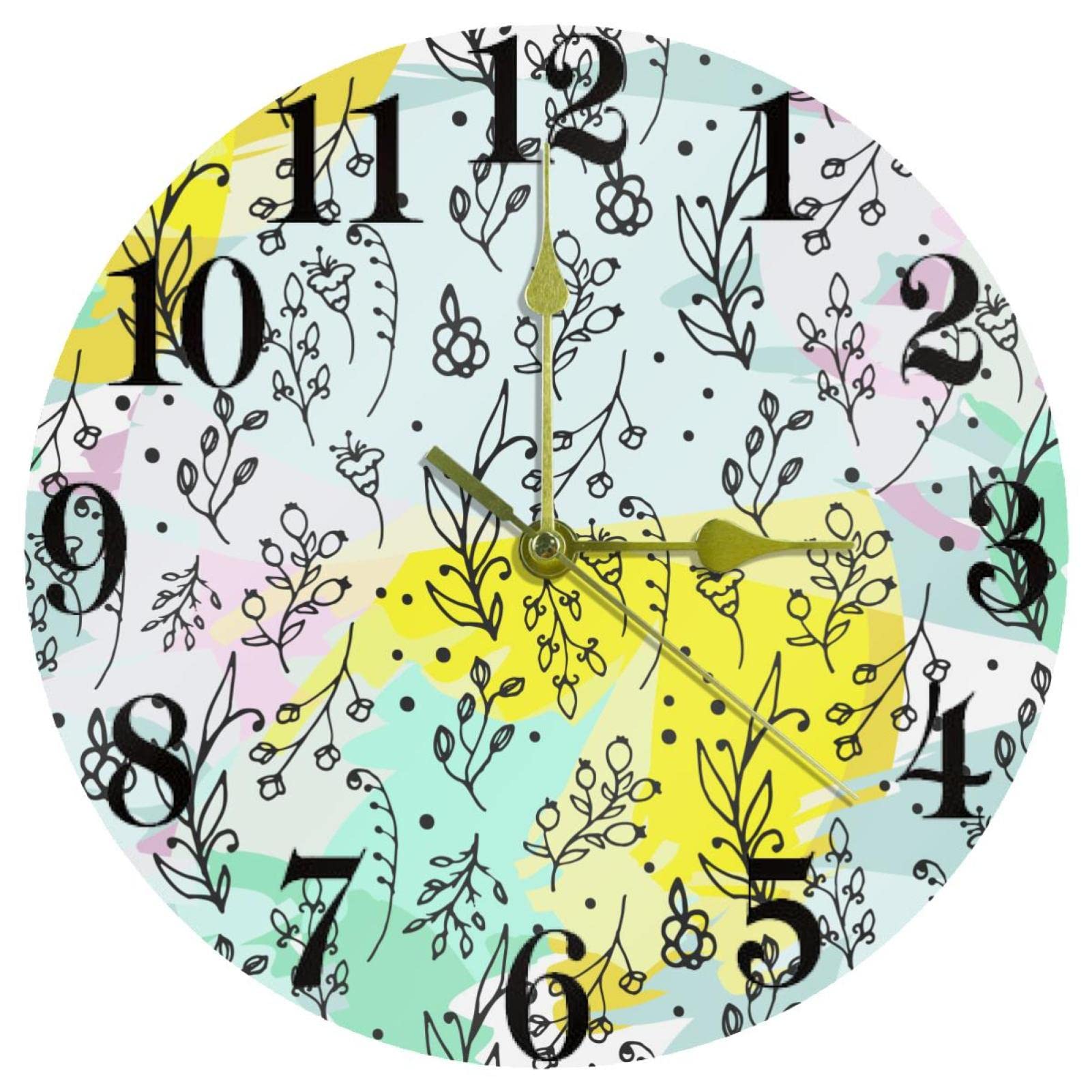 Horloge murale de cuisine fleurie et silencieuse avec mécanisme quartz