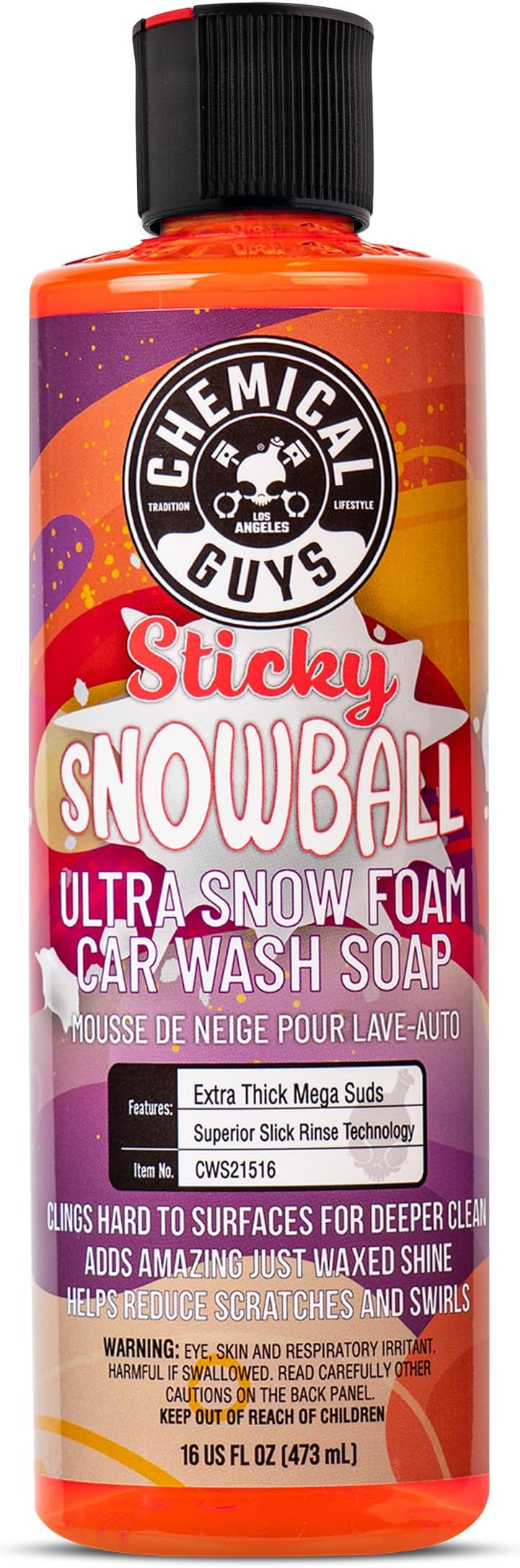 CWS21516 Sticky Snowball Ultra Snow Foam Car Wash Soap Safe for Cars, Trucks, Motorcycles, RVs & More 16 fl oz, Cherry Scent
