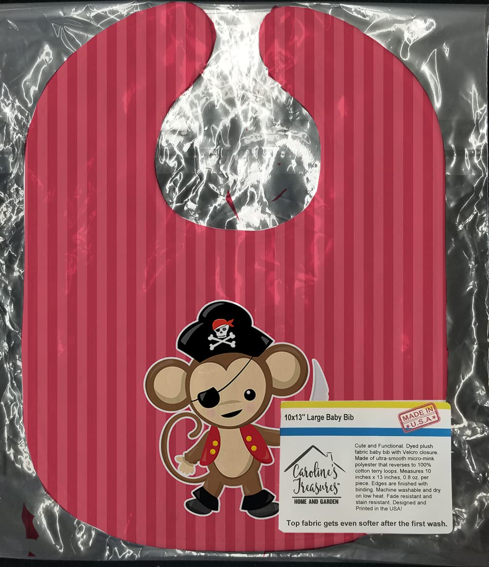 Caroline's Treasures BB8973BIB - Babero para bebé (25,4 x 33 cm), diseño de mono pirata, color rojo, multicolor, 10 x 13"