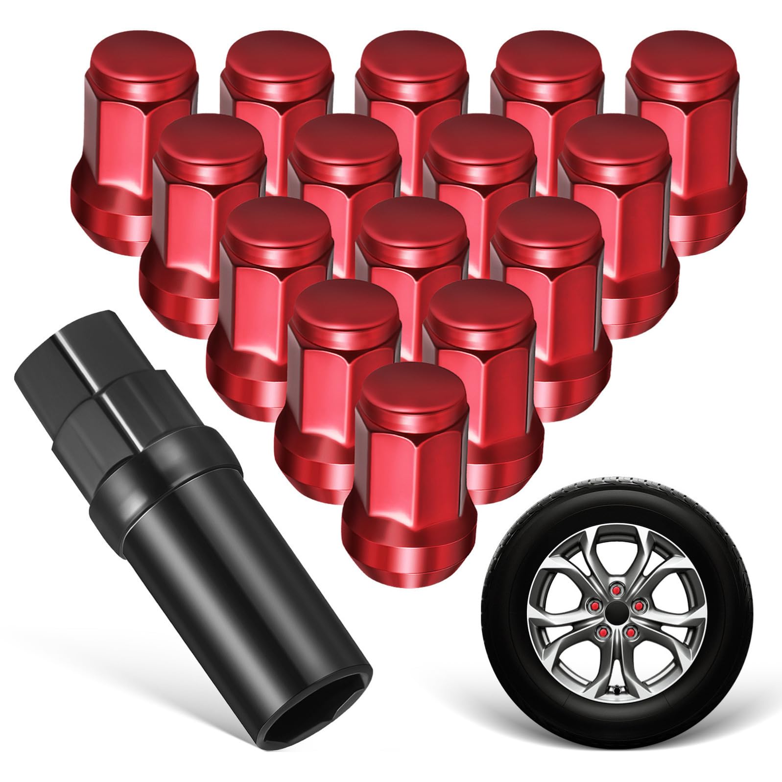 Cabilock Tuercas para Neumáticos de Coche 20p 12x1.5 Acero al Carbono Rojo