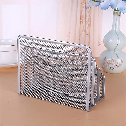 Miniatura 4 de VANRA Organizador de archivos de escritorio pequeño con 3 compartimentos verticales verticales (plateado)