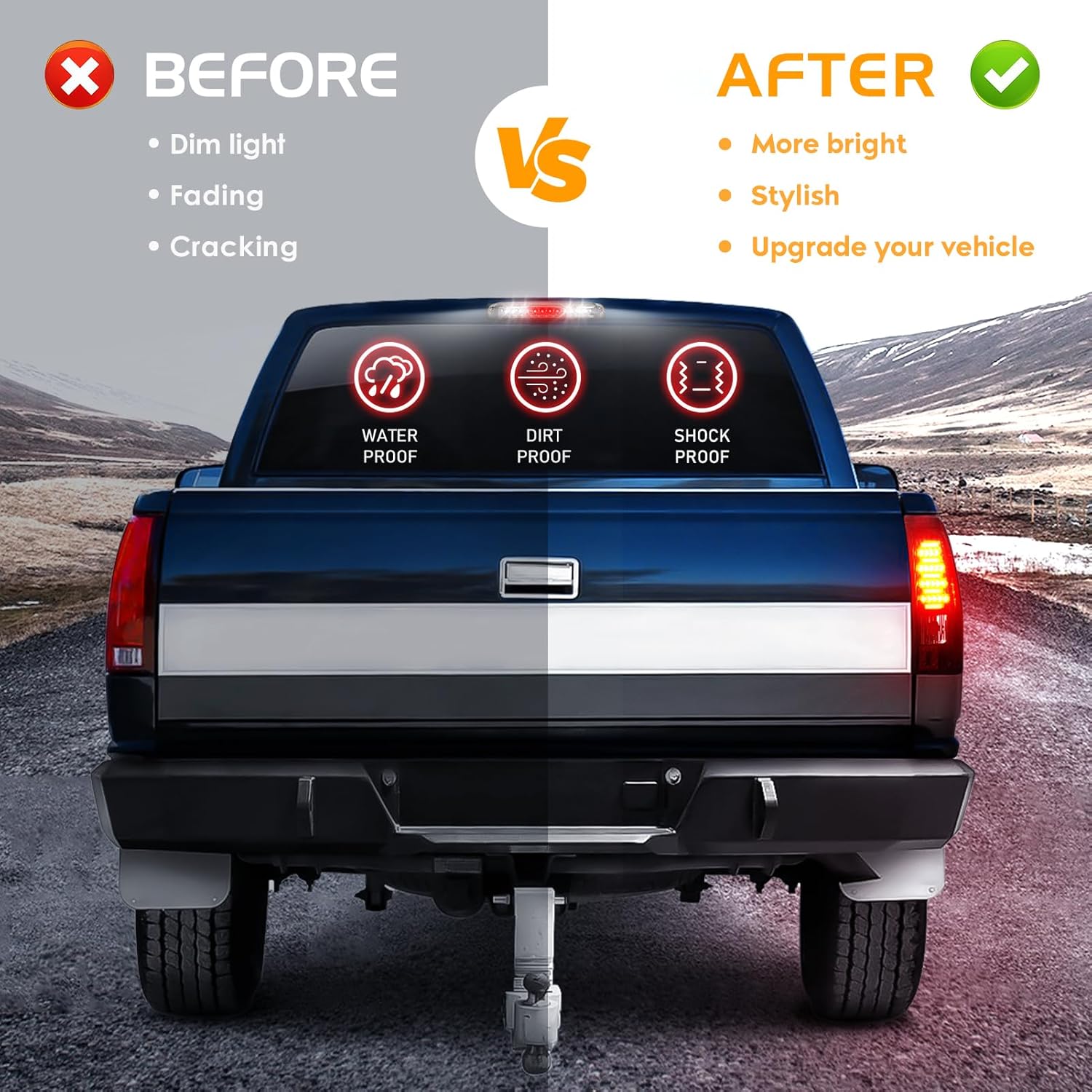 LED Tail Light + 3rd Third Brake Light Fit for Chevy Silverado GMC Sierra 1500 2500 3500 1500 HD 2500 HD 2003-2006, for Chevy Silverado GMC Sierra Classic Models 2007, 3 Pcs, Chrome Housing Smoke Lens