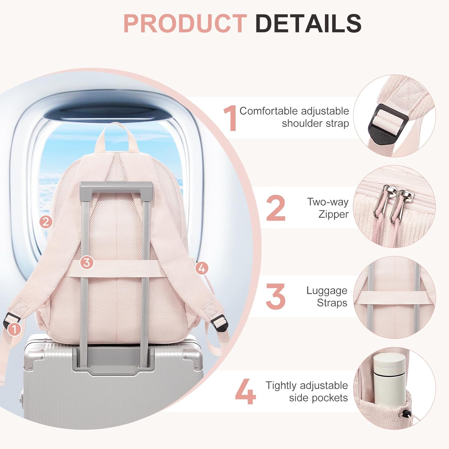 School Backpack for Teens Boys Girls Cute Corduroy Bookbag Classic Casual High School Bag Lightweight College Backpack For Women Men(Pink) - Image 4