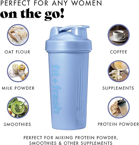 Miniatura 5 de Fit & Fresh Botella agitadora, a prueba de fugas, botella deportiva fácil de limpiar, vaso mezclador de proteínas duradero, 24 onzas, con agitador