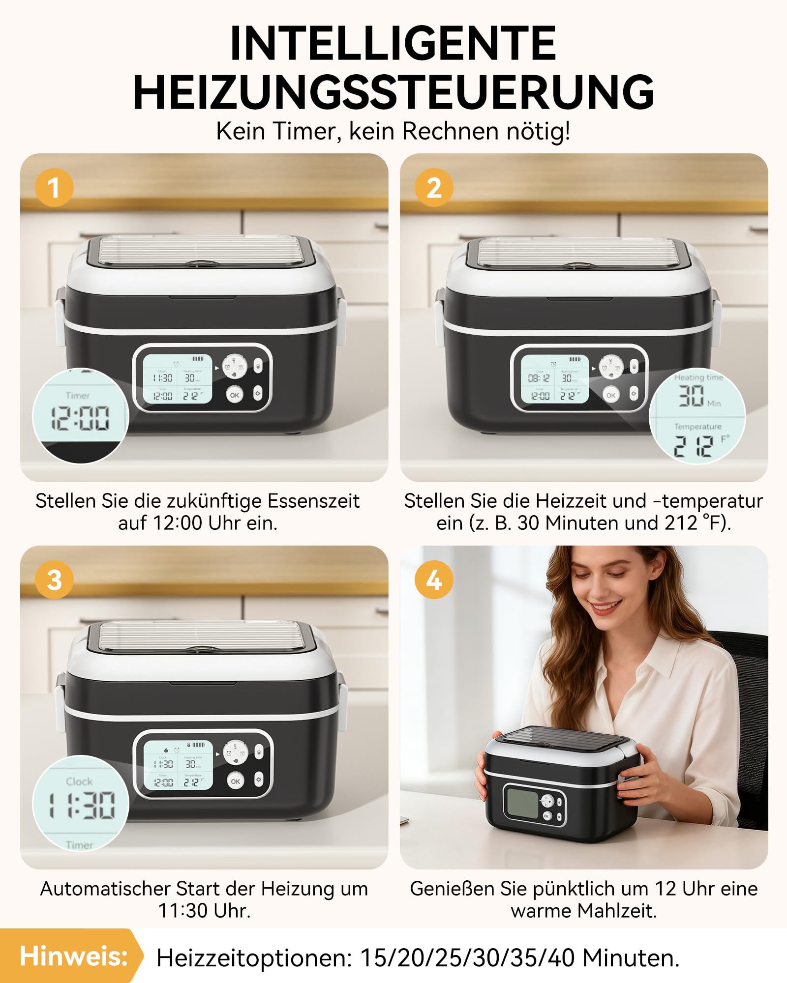 Yofidra Elektrische Lunchbox 1500ml, Heated Lunch Box | mit Akku | Digitalanzeige | Thermotasche | Löffel-Gabel-Kombination | Plastiktrennwand | Herausnehmbarer Trennplatte für Arbeit