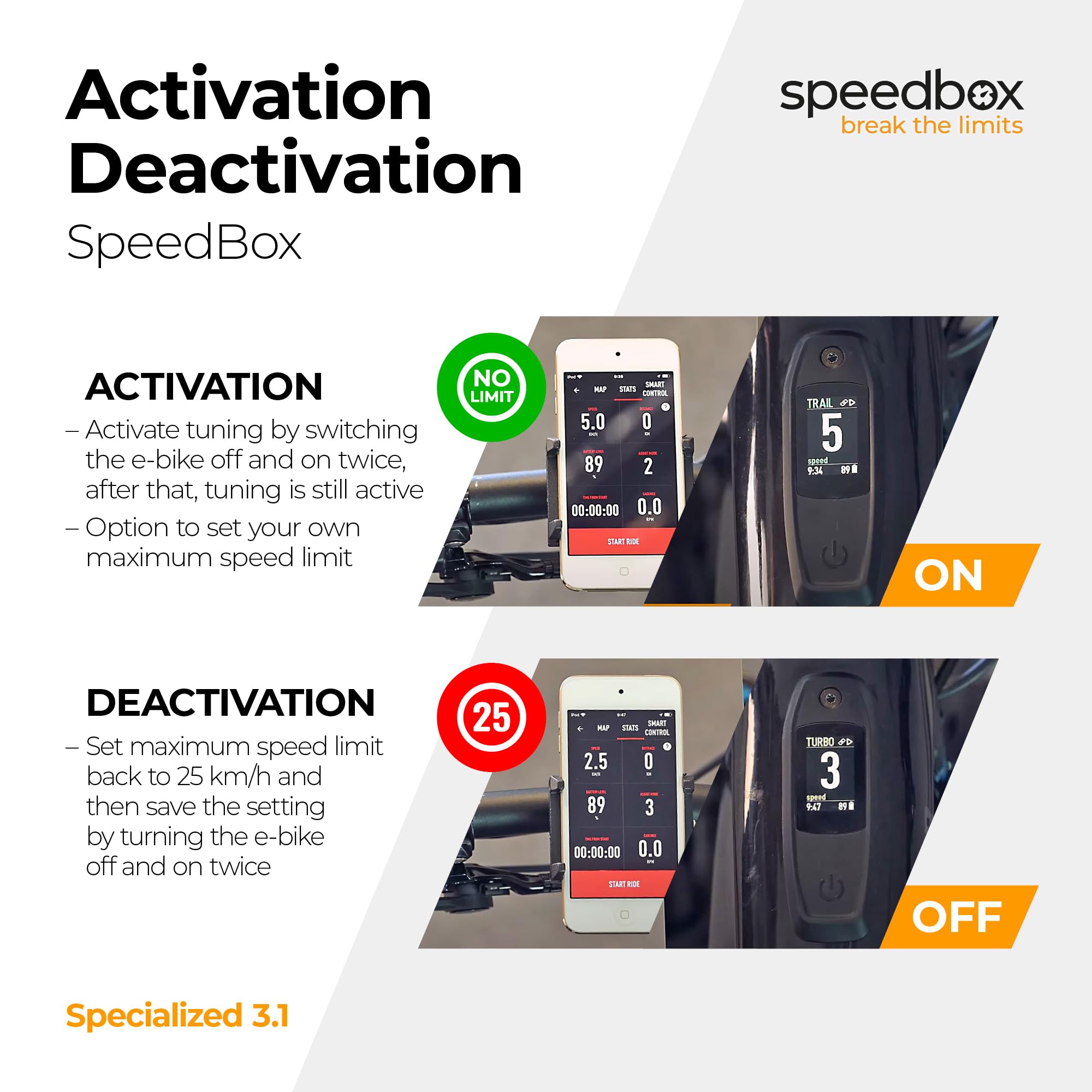 SpeedBox 3.1 Compatibile con E-Bike e Motori Specialized/Tuning Chip/incl. SL e TCU+MasterMind/Speed Unlimited/Velocità regolabile
