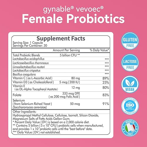 Miniatura 6 de Gynable - Probióticos vaginales para mujeres, probióticos femeninos para equilibrio de pH con Lactobacillus 5 mil millones de UFC, mezcla de