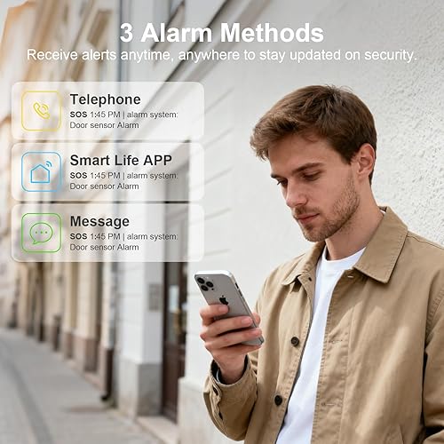 Miniatura 4 de Sistema de seguridad para el hogar, 9 piezas, funciona con Alexa y Google, sin tarifas mensuales, control de aplicación móvil WiFi+4G con alertas