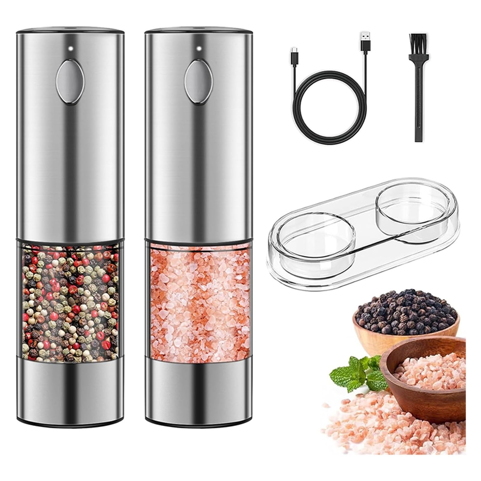 Macinino per cereali, Macinapepe elettrico automatico Macinasale e pepe ricaricabile tramite USB Macinatura a grana regolabile