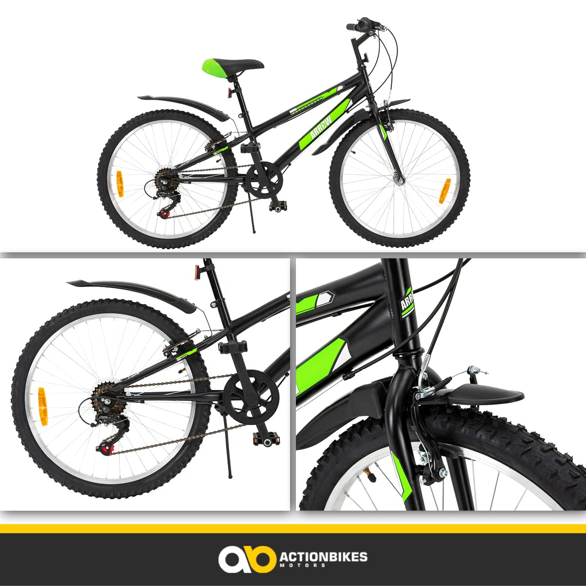 Actionbikes Motors Vélo Enfant Arrow - 20 24 Pouces - Vélo pour Filles et garçons - VTT - De 6 à 12 Ans - 6 Vitesses - Frein V-Brake - Garde-Boue Avant et arrière - Vélos pour Enfants