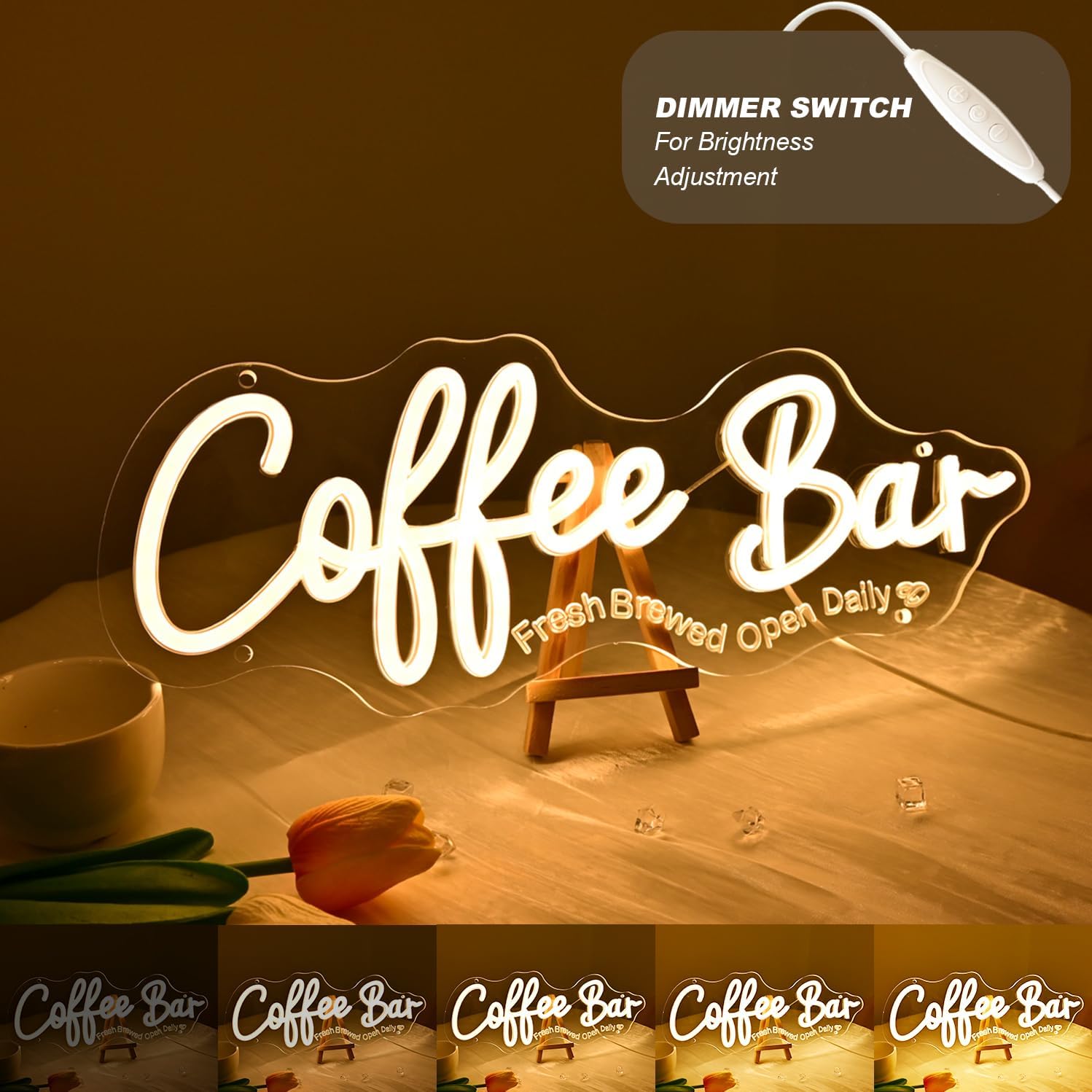 Britrio Coffee Bar Neon Sign for Home Coffee Station Kitchen Wall Decor LED Light Up Business Neon Sign Cafe Shop Pub Counter Restaurants Window Display Birthday Party Decor 5V USB 15.75''