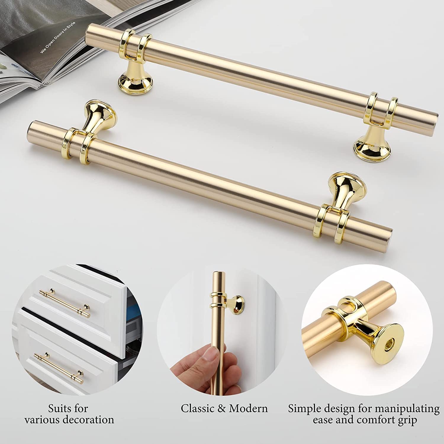 Küchenschrankgriffe, goldfarbene Schrankgriffe, 12,7 cm, gebürstetes Gold, Schubladengriffe für Kommode, Badezimmer, moderne Küchen-Hardware für Schrank und Schrank, Basis aus Zinklegierung, 25