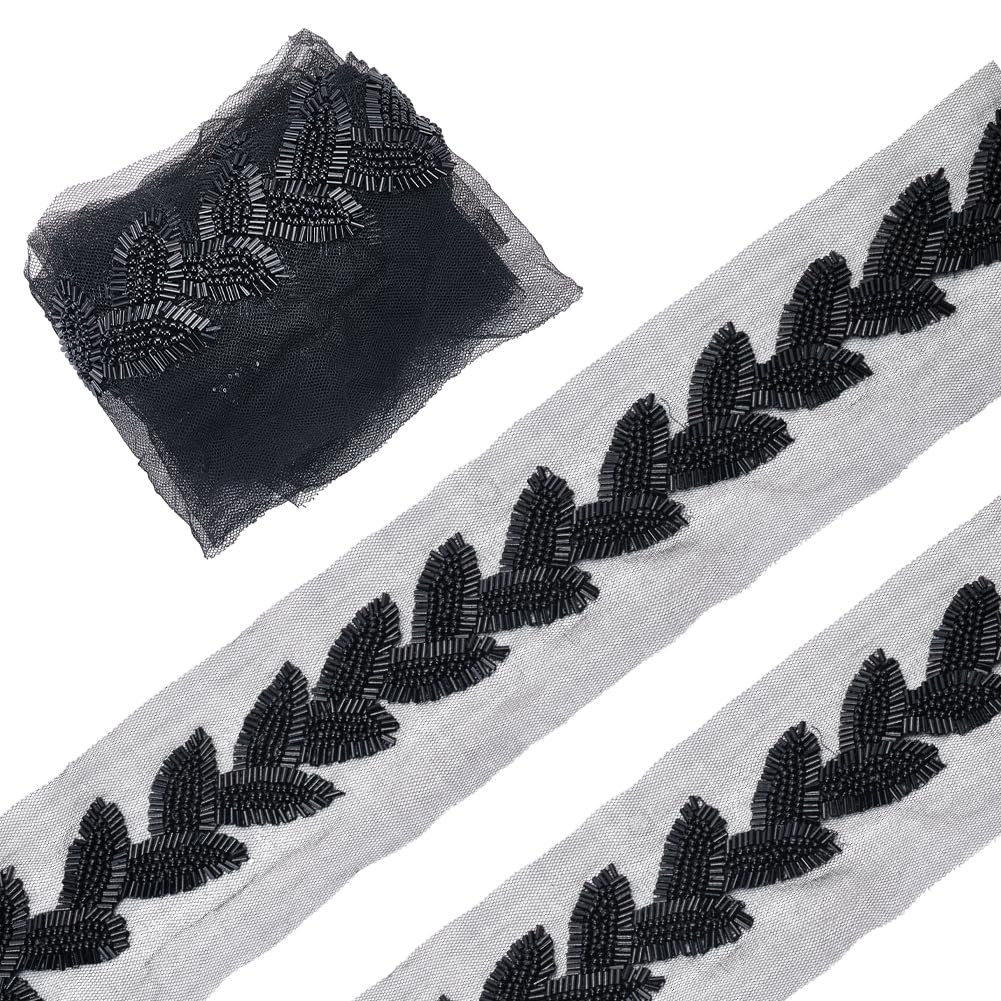 Cinta de encaje con cuentas de cristal de 2 yardas para costura de ropa