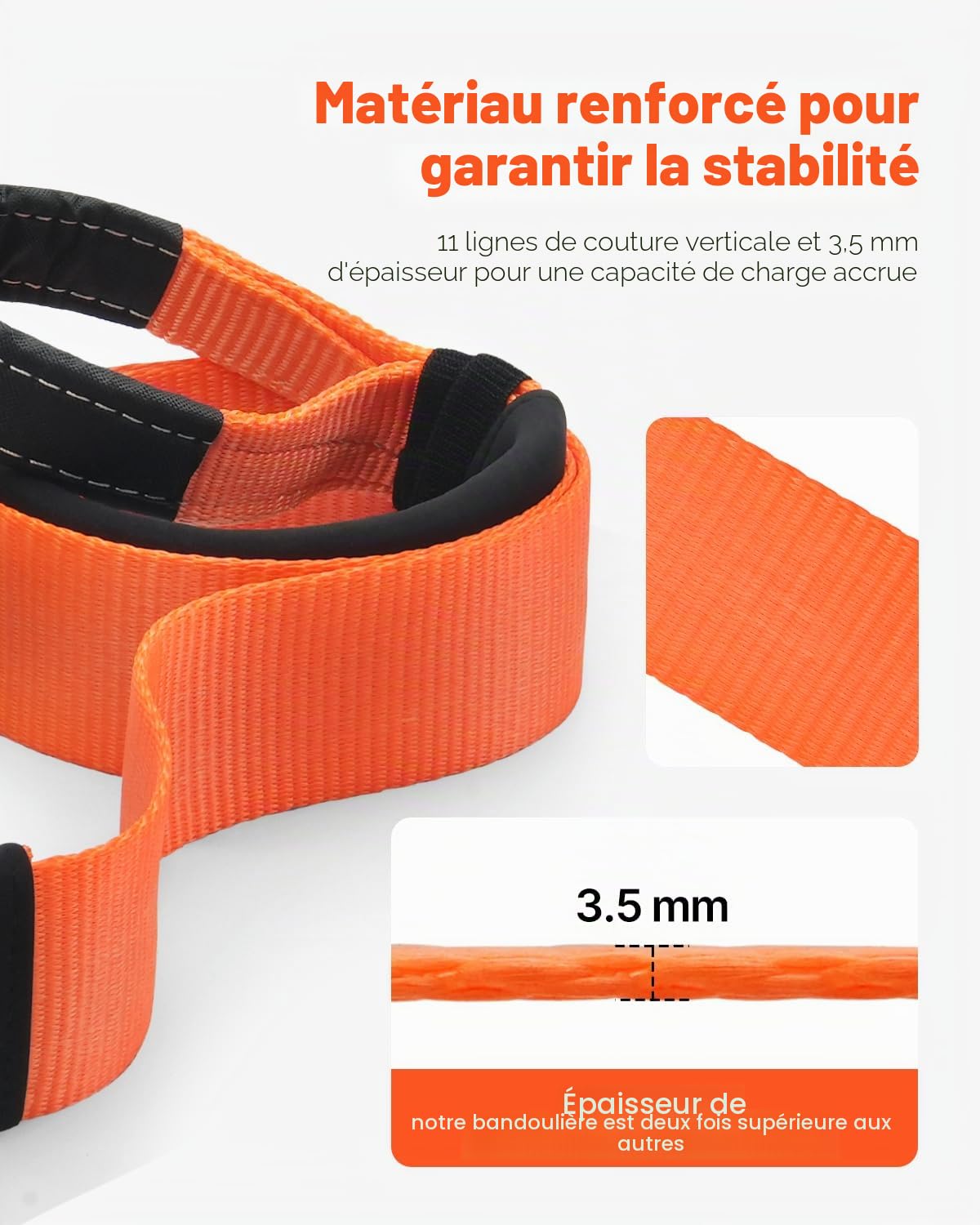 VEVOR Sangle de Remorquage Récupération Cinétique, 76,2 mm x 6,1 m, Résistance à la Rupture 16329 kg, avec Manchons de Protection, Sac de Rangement, Manilles à Anneau D 19 mm, pour Camions, SUV, VTT
