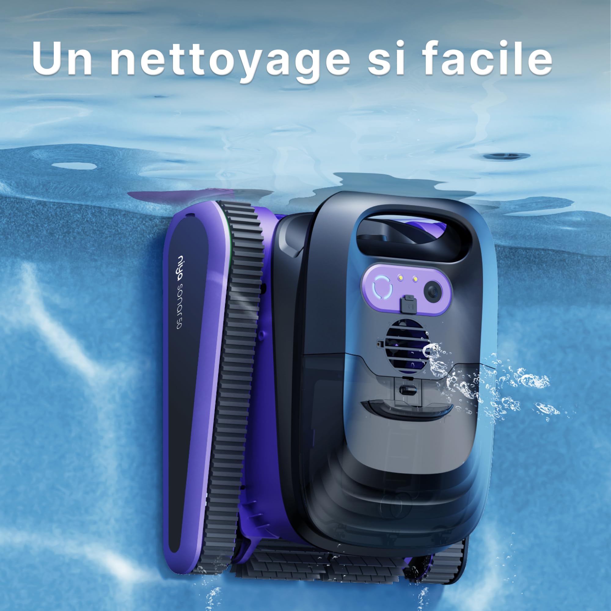 Niya Sonar 50 Robot Piscine sans Fil avec App, Navigation Intelligente, Nettoyage Ligne d’Eau, Système de Filtration Fine, pour Piscines Enterrées & Hors Sol Jusqu’à 12 m