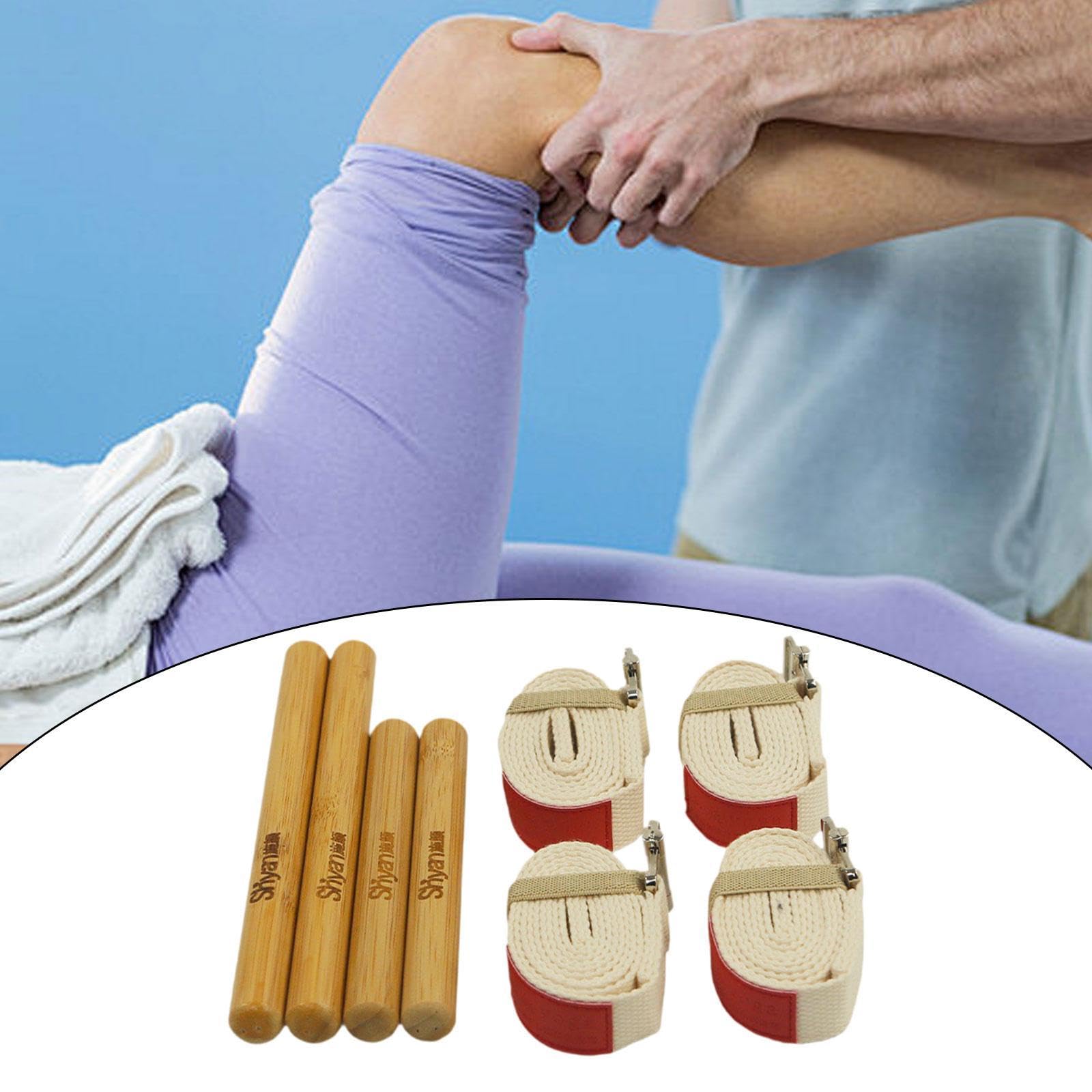 Juego de Bastones de Masaje de Bambú, Rodillos de Masaje de Bambú para Relajar Los Músculos, Madera para Moldear La Figura, Herramientas de Mas, Cinturón Elástico Beige