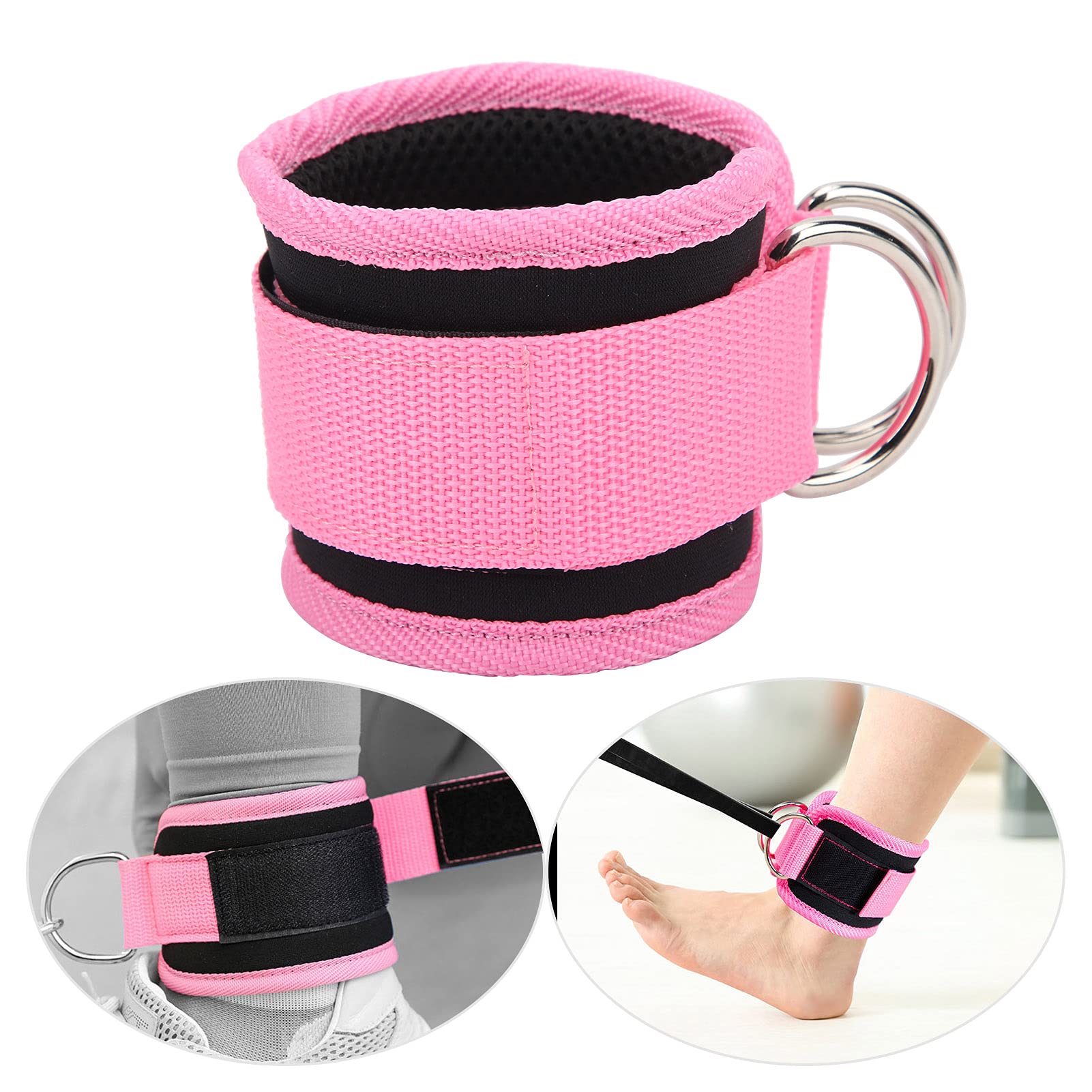 RiToEasysports Fitness Ankle Straps, Adjustable Leg Straps Neoprene Ankle Straps Glute Workouts for Cable Machine Double DRing (Pink) - Image 4