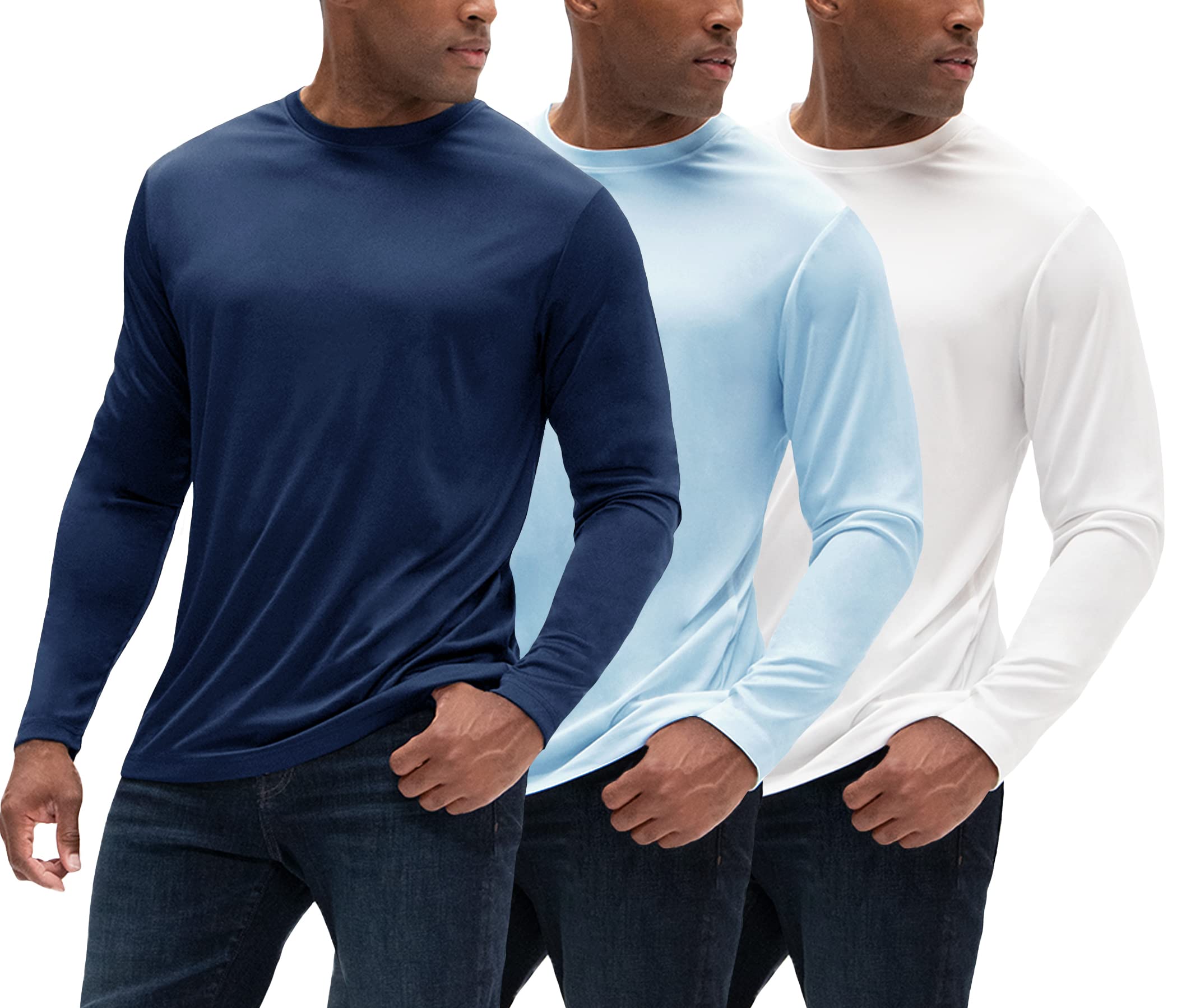 DEVOPS3 Pack Men's Sun Protection Long Sleeve Rash Guard Fishing Running Garden Cycling Garage Homewear Quick Dry Shirt