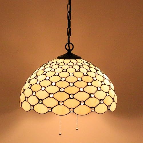 Miniatura 6 de WERFACTORY Tiffany - Lámpara colgante con cuentas de ámbar crema de cristal de 16 pulgadas, decoración de isla, cocina, bar, pasillo, dormitorio,