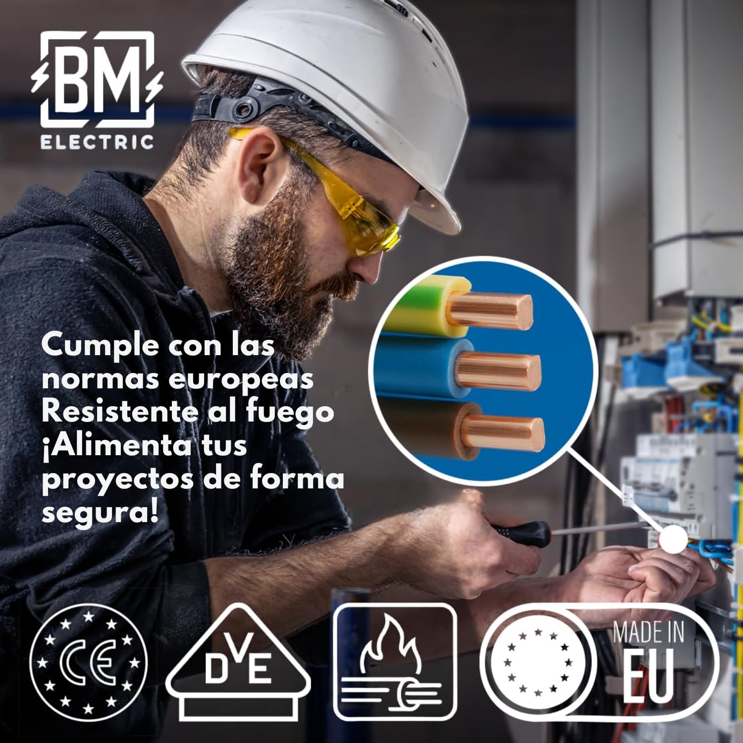 NYM - Cable YDYp de 3 x 1,5 mm² – Cable de alimentación tripolar, cable plano de 5 m, 10 × 5 mm, pasaventanas, cable para ambientes húmedos, conductor de cobre macizo, 300/500 V
