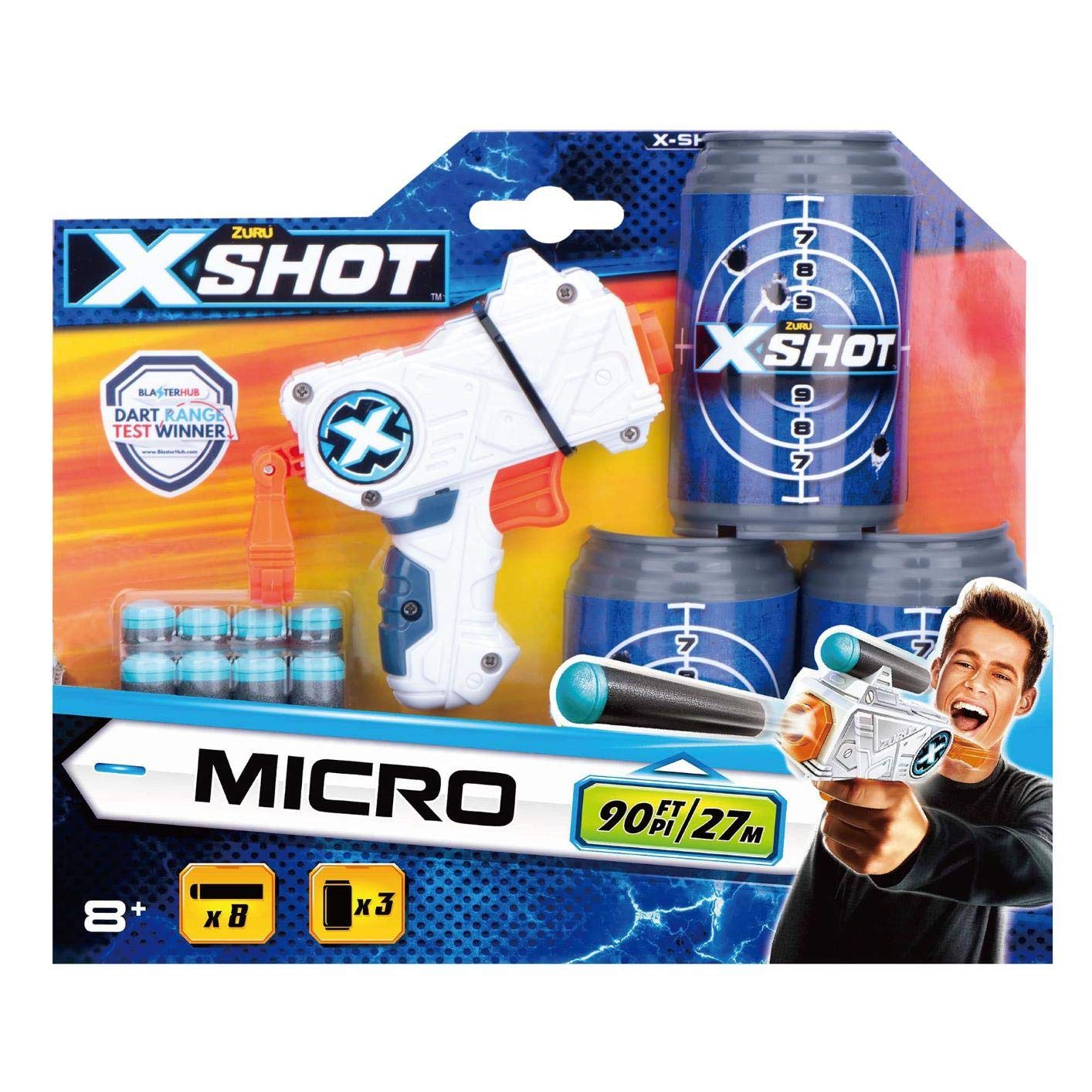 X-Shot Micro Gun Blaster Set x 3 Cans Targets x 8 foam darts (3614)