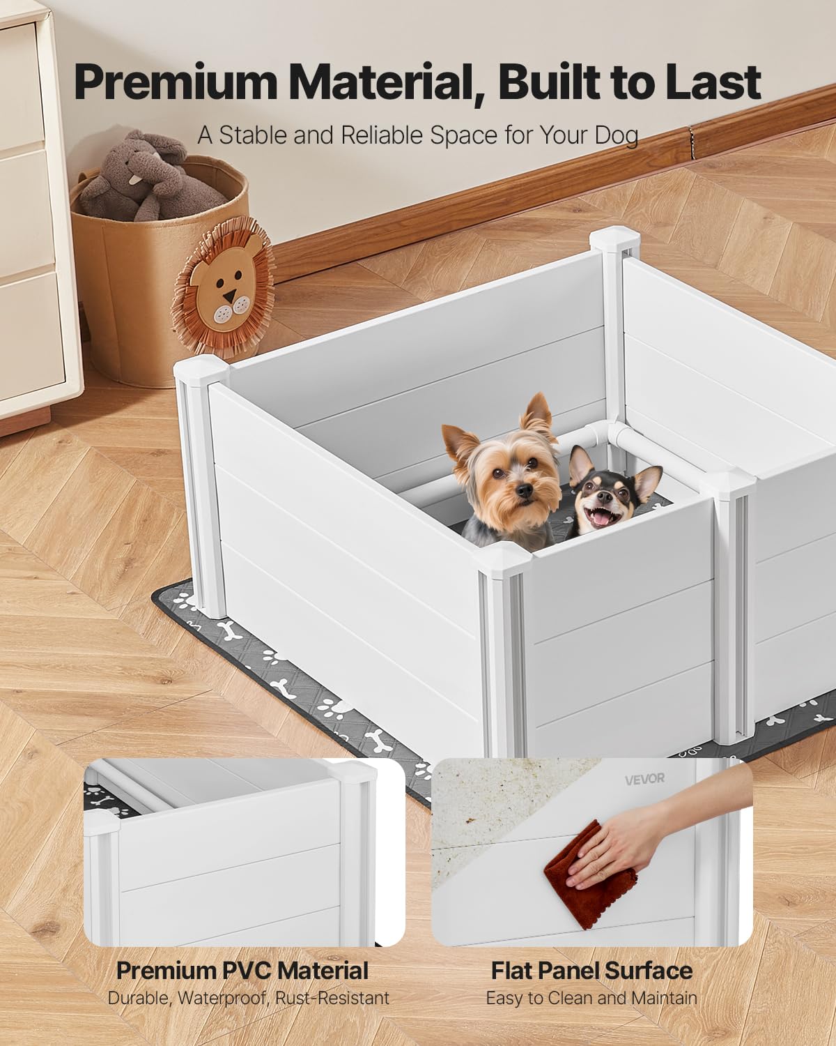 VEVOR Parc de Mise Bas pour Chien, 98 x 98 x 46 cm, Caisse de Mise Bas pour Chiots, avec Porte Hauteur Réglable, Tapis d'Urine Lavable, Boite de Naissance en Plastique PVC pour Chiens de Moyenne Race