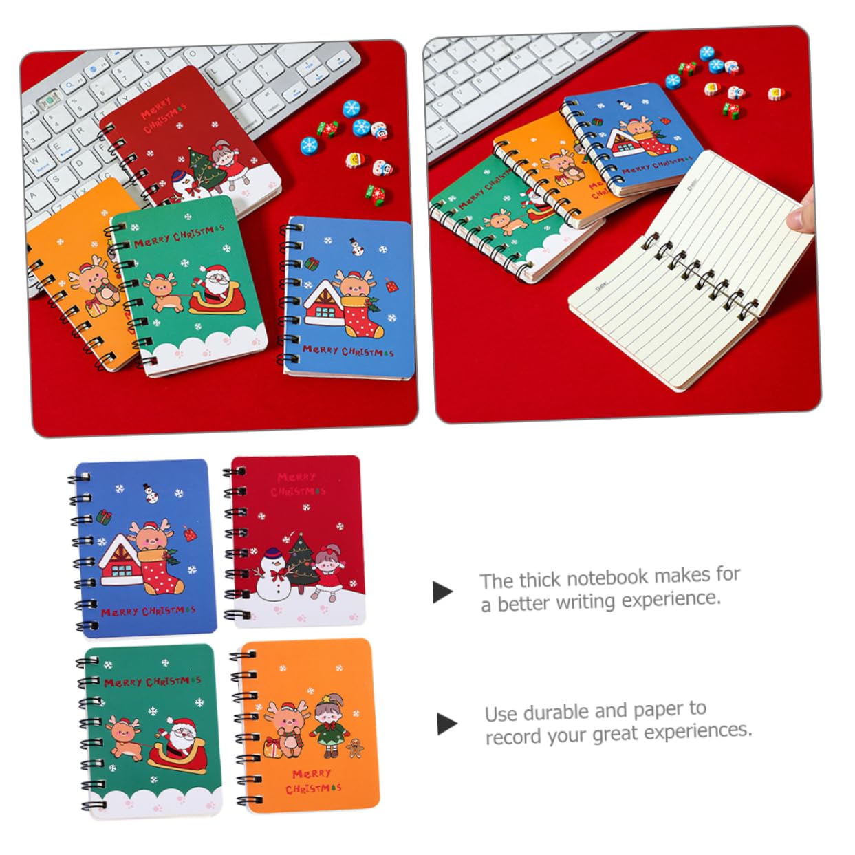 SHINEOFI Notas De Estudio De Navidad Libros De Notas Pequeño Bloc De Notas De Oficina Alumno Christmas Presents Libreta De Espiral Bloc De Notas Espiral Navidad Metal 4 Piezas X 4
