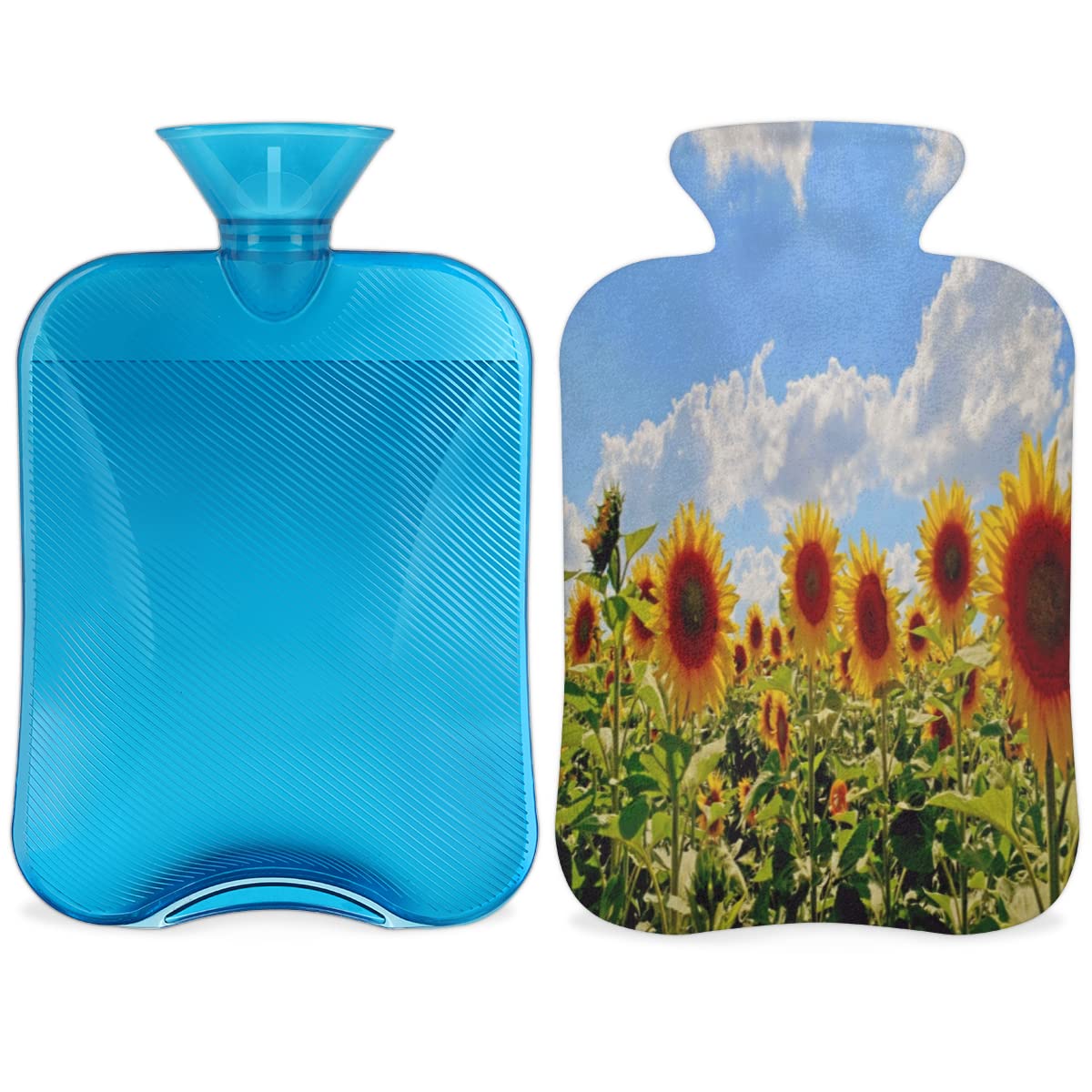 Sunflowers Under The Sun PVC Hot Water Bag 2L Removable Hot Water Bottle with Cover for Hot and Cold Compress,Hand Feet Warmer and Pain Relief Ideal for Winter Home Office School