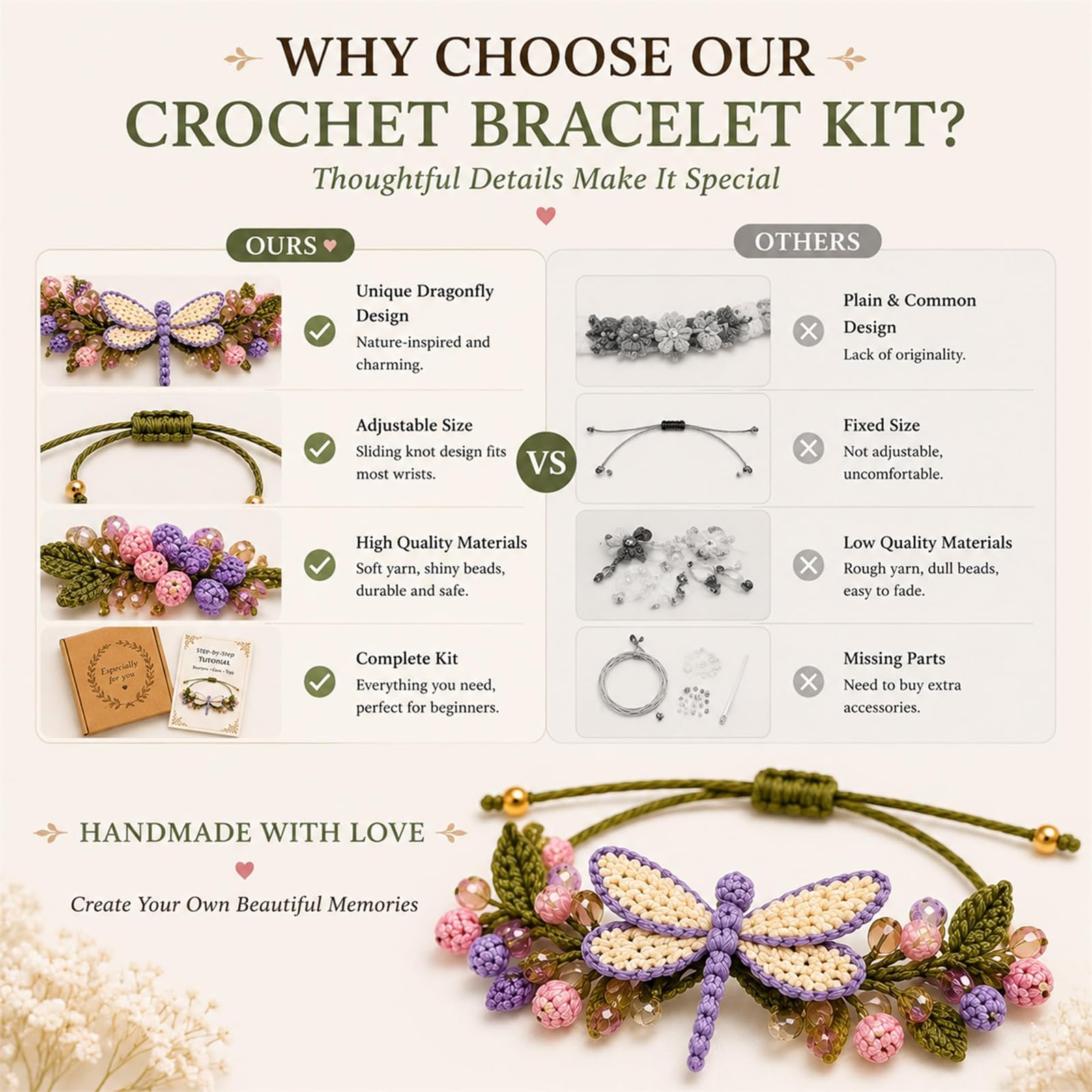 Generisch DIY-Set zum Häkeln von Armbändern, inspiriert von der Natur, kreatives Schmuck- und Bastelprojekt, inklusive Garn, Perlen, Perlen und Häkelnadel, für Freunde, Verliebte und Anfänger (#ALL)