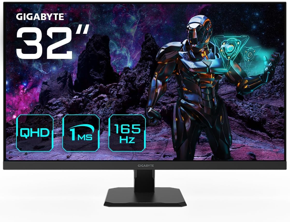 GIGABYTEGS32Q 31.5" 165Hz 1440P Gaming Monitor, 2560x1440 SS IPS Display, 1ms (MPRT) Response Time, HDR Ready, 1x Display Port 1.4, 2X HDMI 2.0 (GS32Q US)