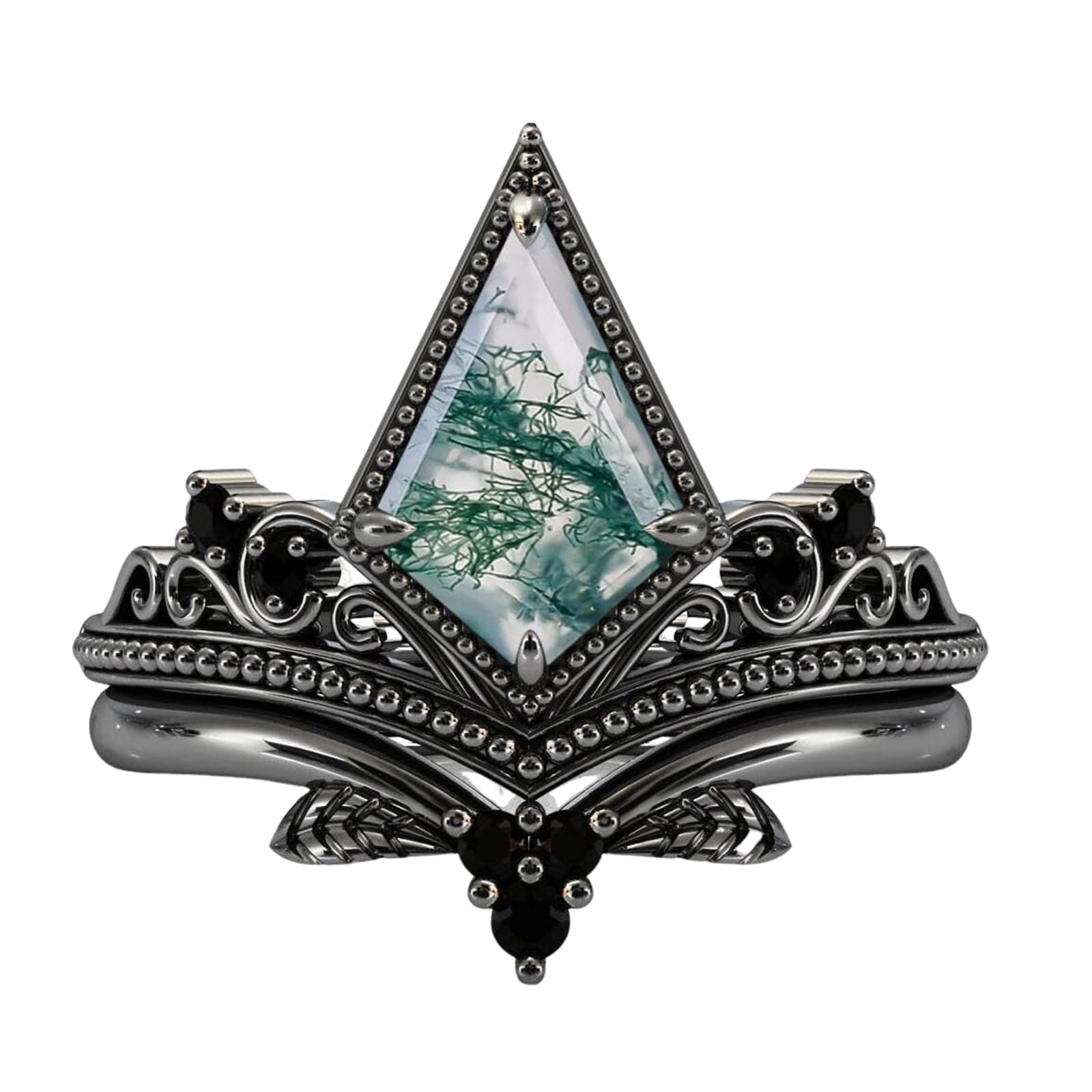 Jelafu Natural Moss Agate Rings for Women Kite Cut Sterling Silver Moss Agate Ring for Women Wife, Optional 4 Colors (Rose/Yellow/White/Black), Ring