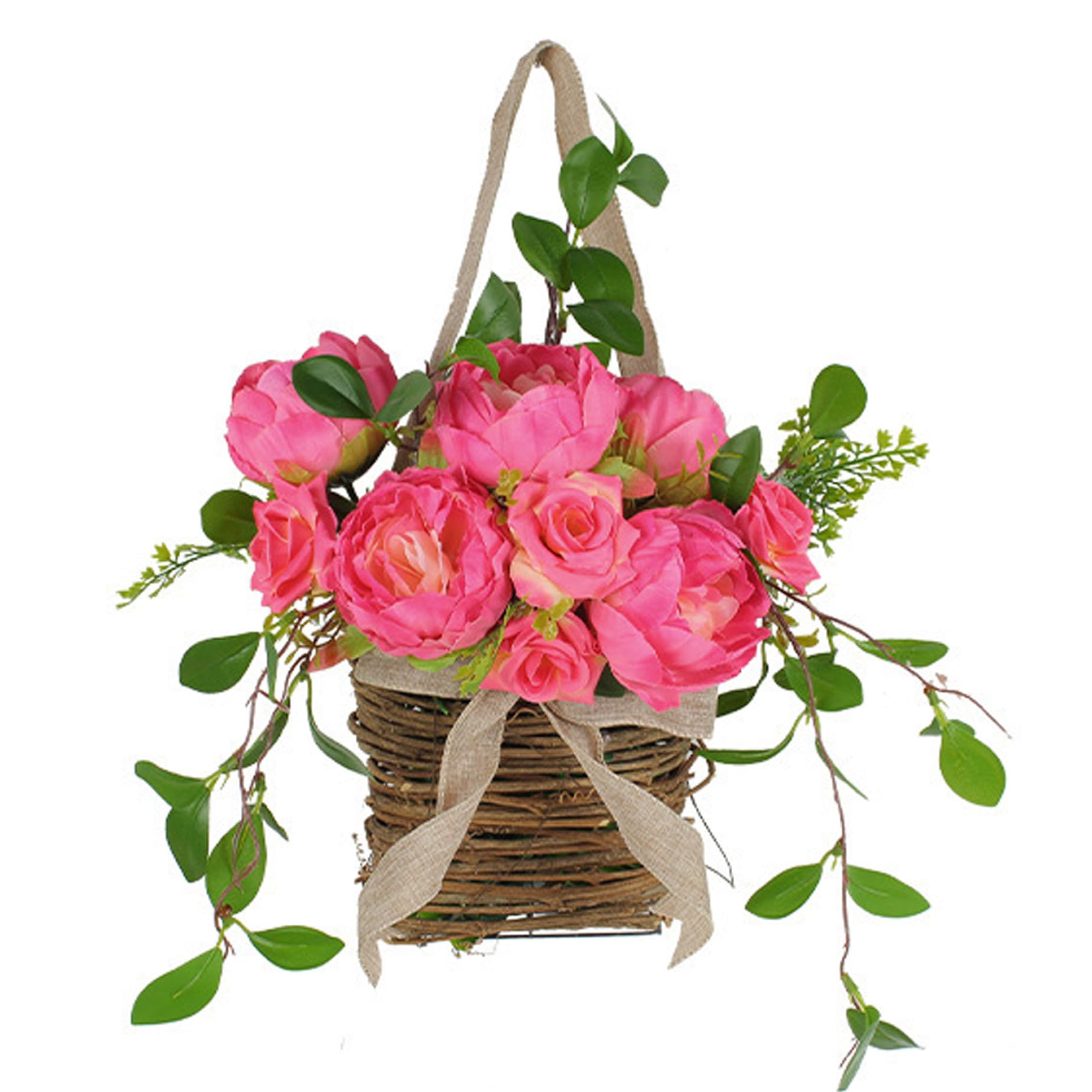 Hintyne Hanging Basket Wreath Hanging Wreath Basket, Artificial Wreaths for Front Door, 9.8 Inch Beautiful Spring Door Decoration for Home Wedding Party Porch Style 2