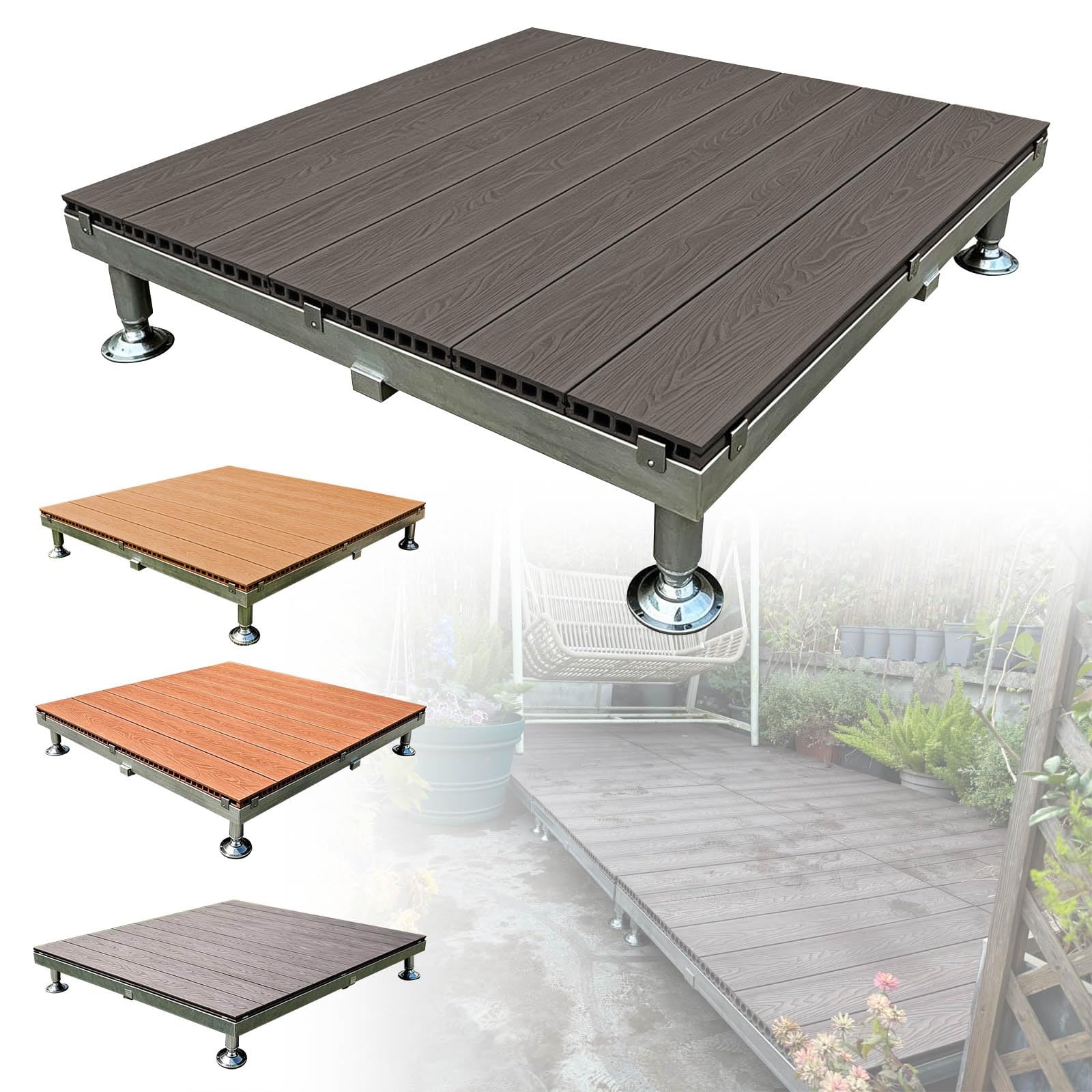 Piattaforma Composita Modulare Esterni, Piastrelle For Terrazza Ad Incastro | Piastrelle Da Terrazzo Rialzate In WPC 84×84cm, Con Piedini Regolabili, Impermeabile Antiscivolo(Grayish brown)