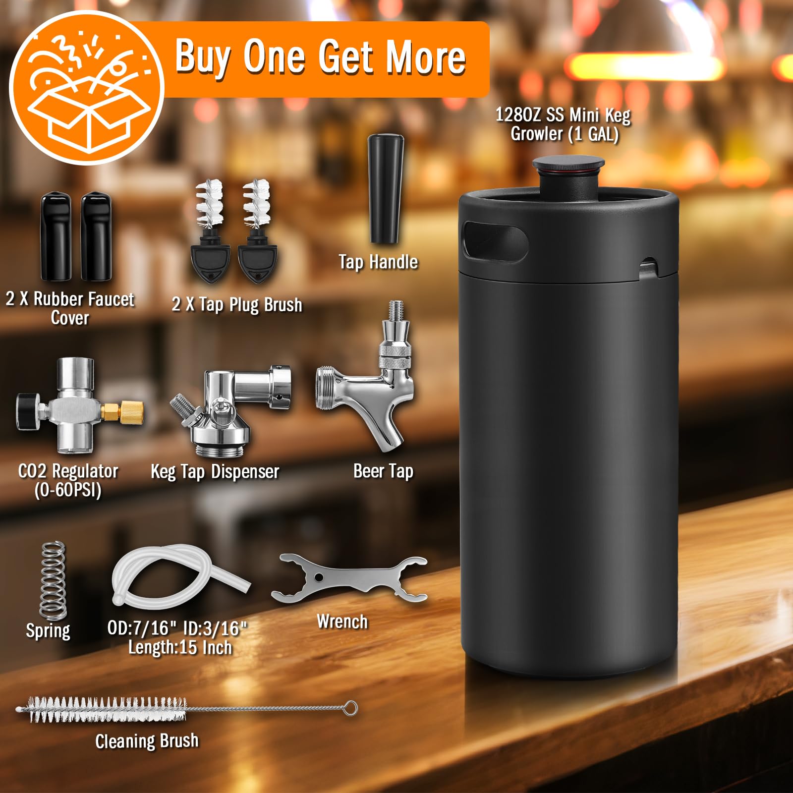 Mini-Fass-Growler, Edelstahl, tragbares Bierfass-Wasserhahn-System | CO2-Druck-Growler mit Kohlensäure, 55 PSI zum Frischhalten, Bierzapf-System für selbstgebrautes Camping, Grillen (schwarz)