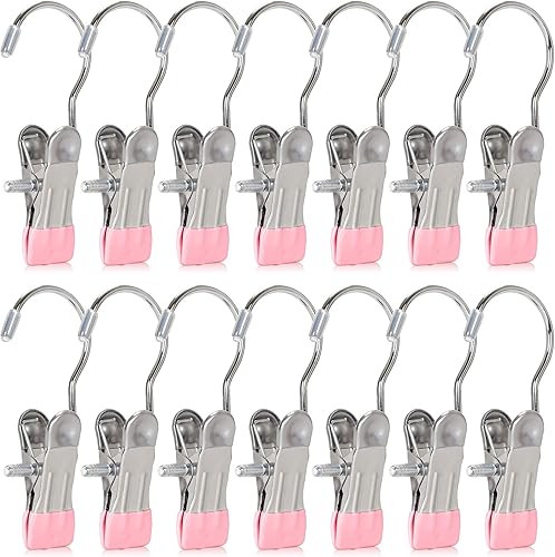 Miniatura 1 de Paquete de 24 clips para colgar botas, clips de gancho rosados, clips para colgar ropa, ganchos para colgar ropa, ganchos portátiles de acero