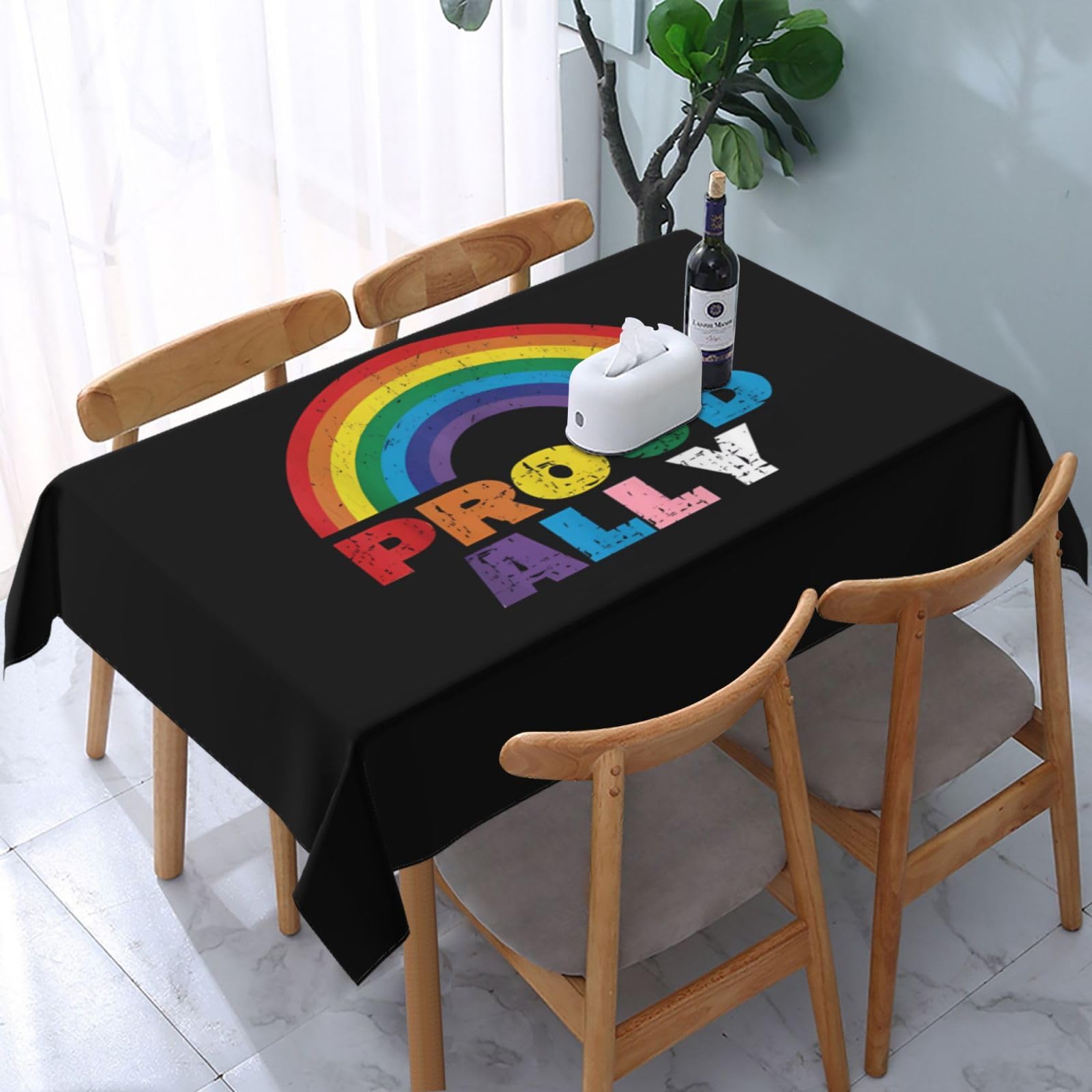 JunHeArt Proud Ally Pride Month Lgbtq Tablecloth Rectangle Table Cover Washable Table Cloths Decor For Kitchen 54" X 72"