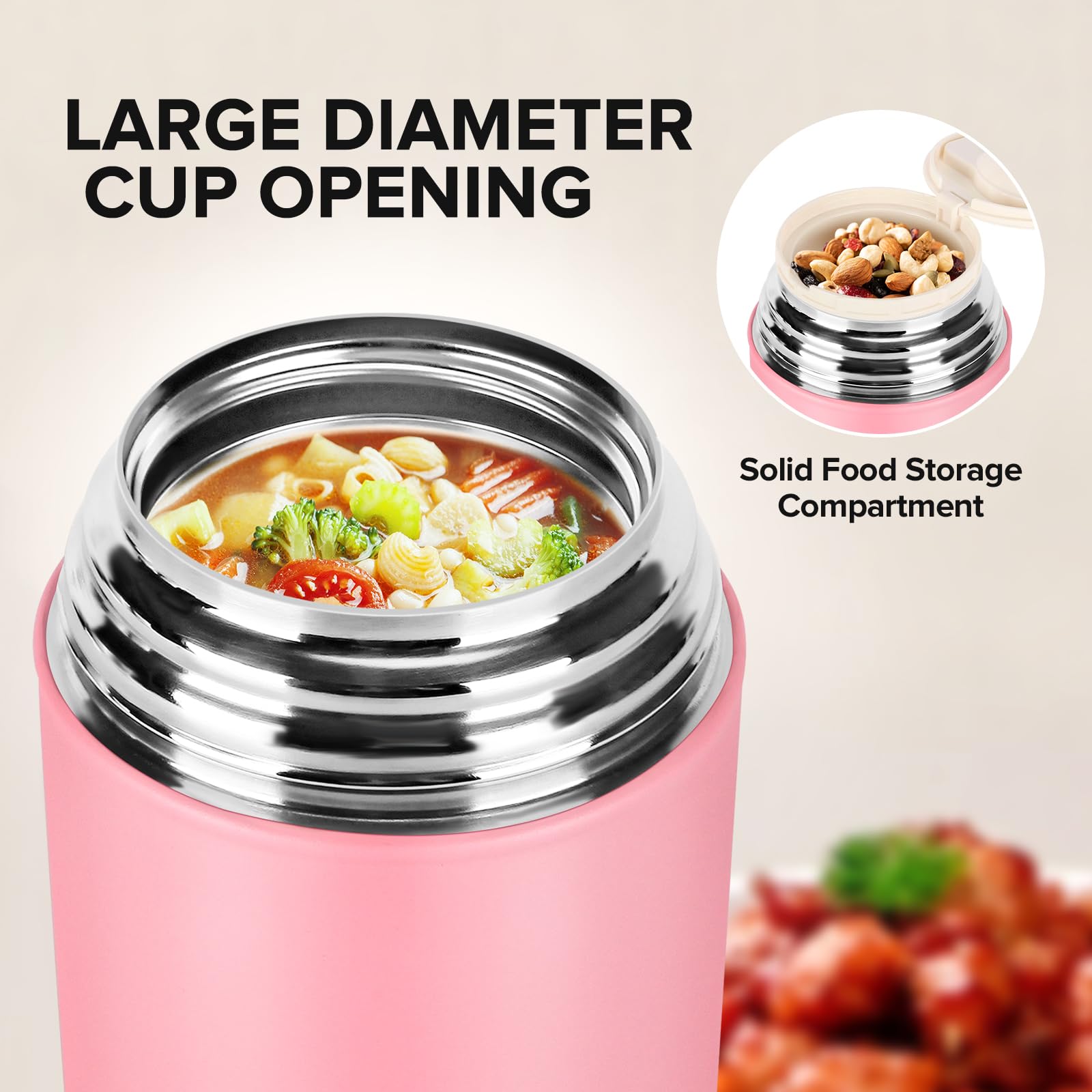 Termo para alimentos calientes, contenedor de alimentos aislado, reutilizable, de acero inoxidable, doble pared, aislado al vacío con cuchara plegable para camping, al aire libre, viajes