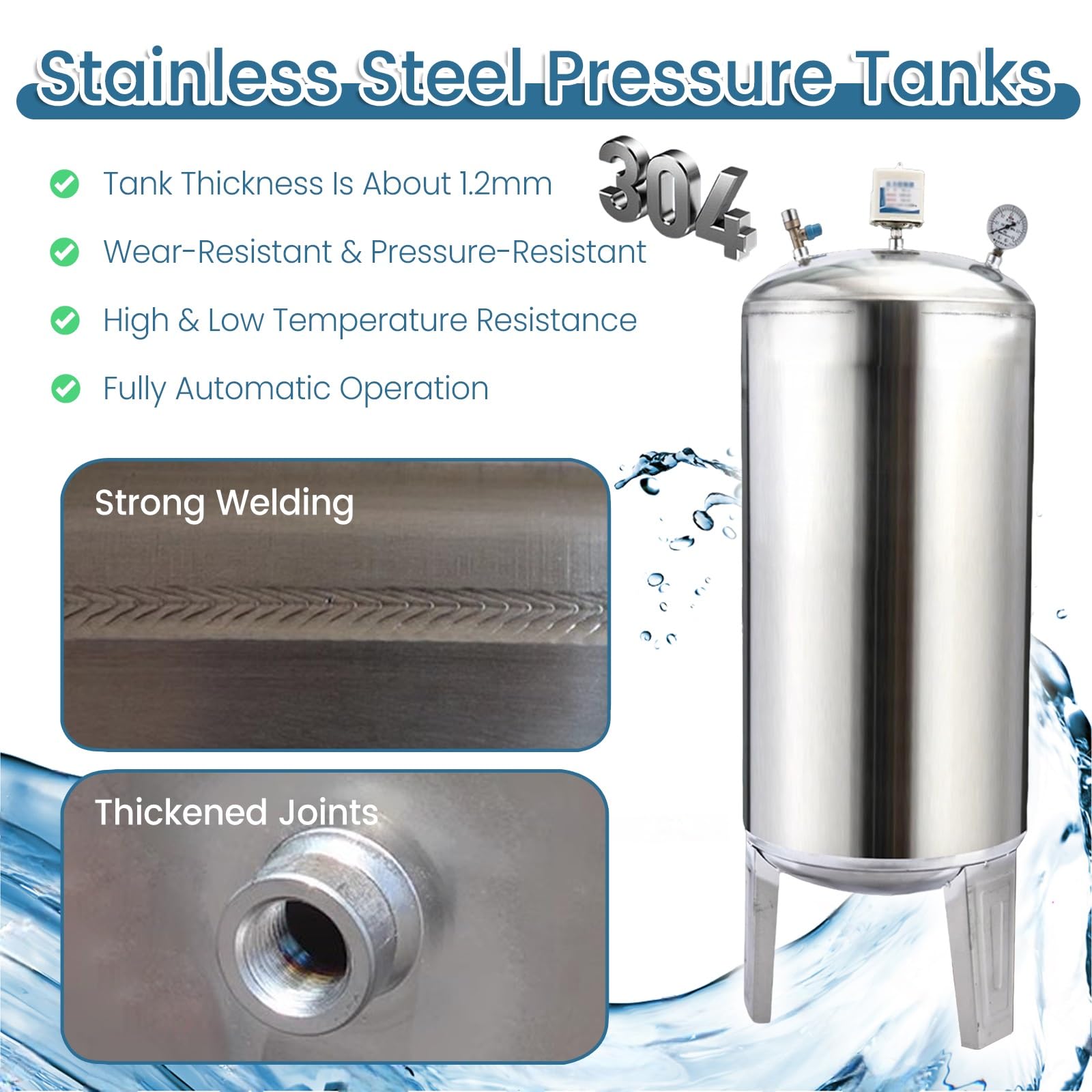 JYHHCYS Vaso de expansión Tanque De Agua De Pozo Vertical, 60 100 160 200 250 300L Tanque De Almacenamiento De Agua De Pozo Totalmente Automático con Válvula(60 L/15.8 GAL)