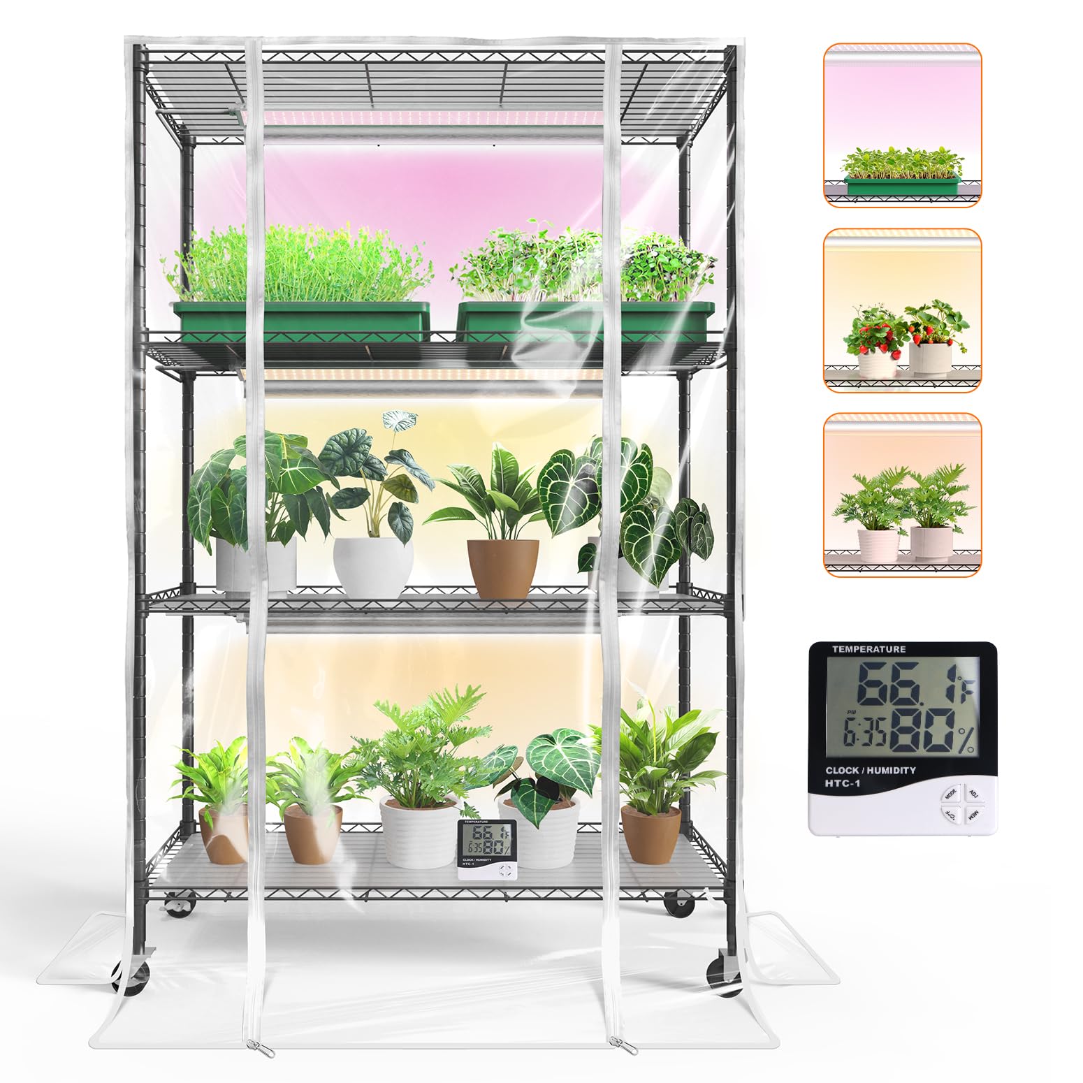 - Bstrip Indoor Greenhouse with Grow Light, Indoor Greenhouse Cabinet with 3 Pack Full Spectrum Plant Lights, 3 Color Modes, Grow Tent Kit for Indoor Plant, Seed Starting, Seed Tray, 35.4"x13.8"x59"
