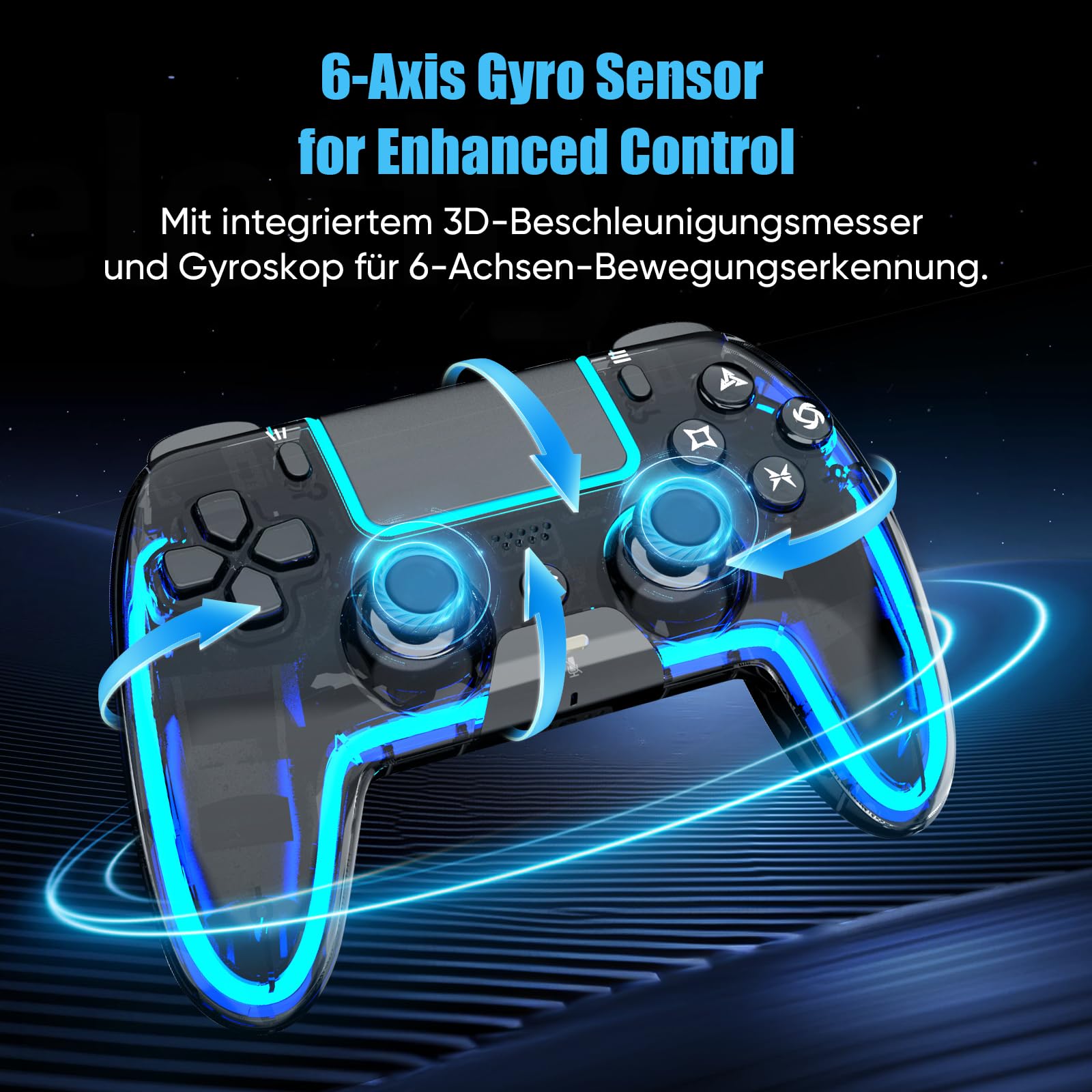 BETMI Wireless Controller für PS5, Pro/Slim/MAC/Steam Deck/PC, Hall-Effekt-Joystick, Doppelvibration/Makro/Turbo, 6-Achsen, RGB-LED dynamische Farbwechsel Cool Glow Licht mit Lautsprecher