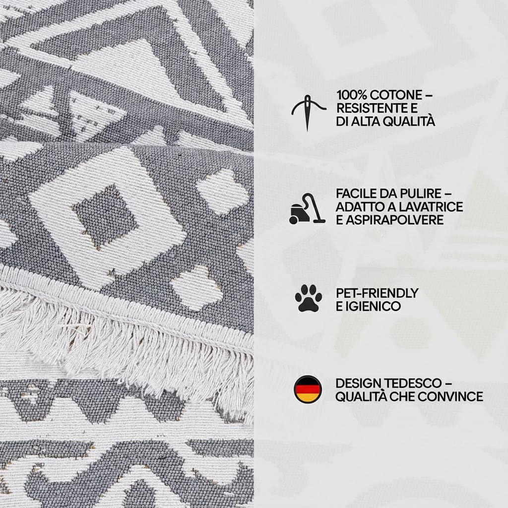 Fashion4Home Tappeto a pelo corto, boho Kelim, per soggiorno, camera da letto e cucina, per corridoio, cameretta dei bambini, in ceramica, grigio chiaro, oro, 160 x 230 cm