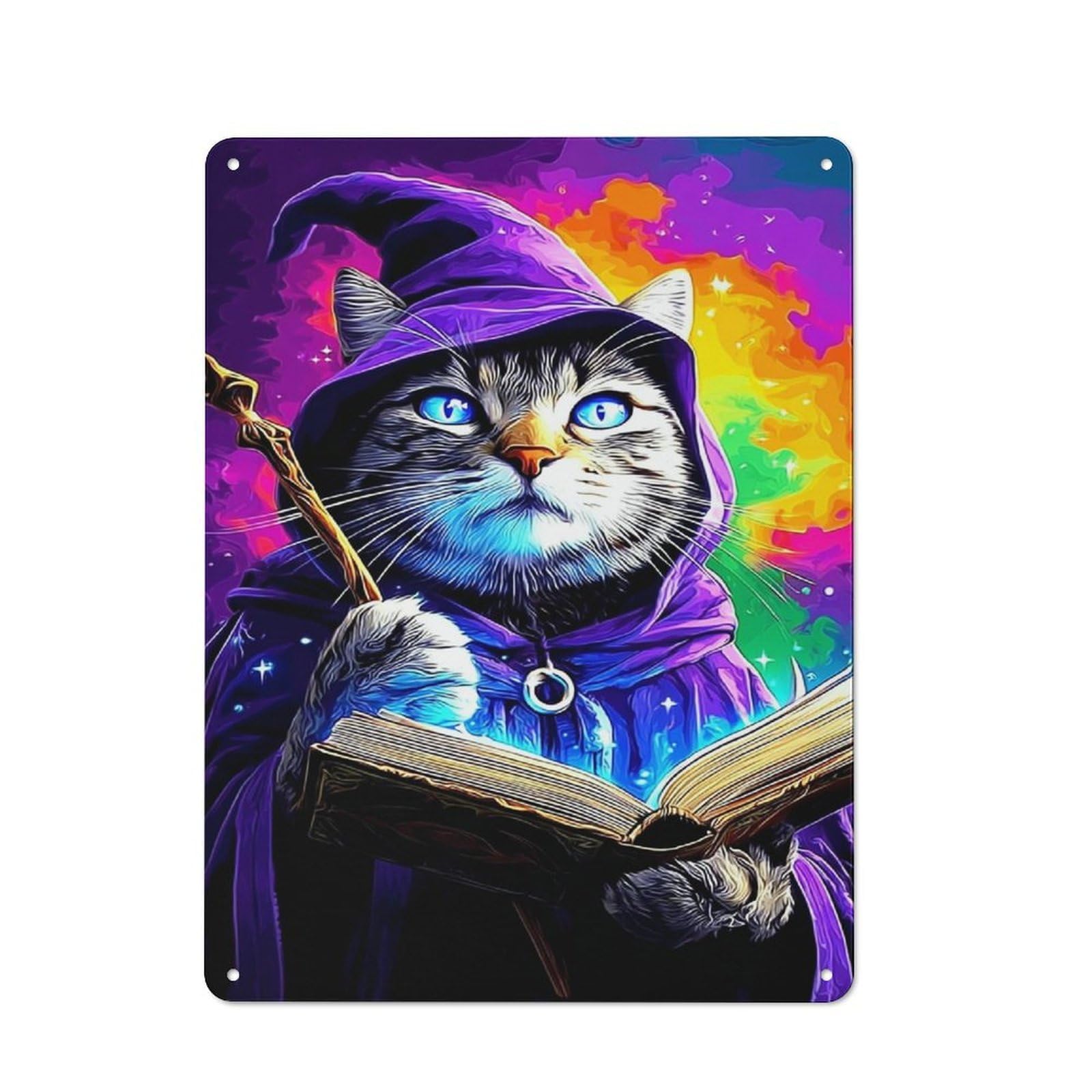 40x30cm Retro Metal Sign with Wizard Cat with Spellbook for Dining Room Or Kitchen, for Vintage Wall Decor Fans, for Metal Sign Collectors